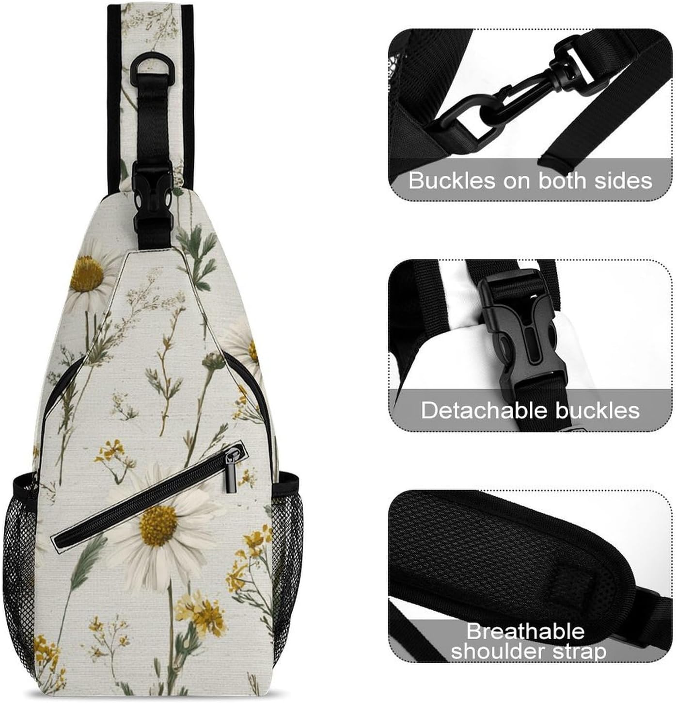 Chamomile, Star Flower Sling Crossbody Bag Lightweight Chest Shoulder Backpack for Outdoor Sports