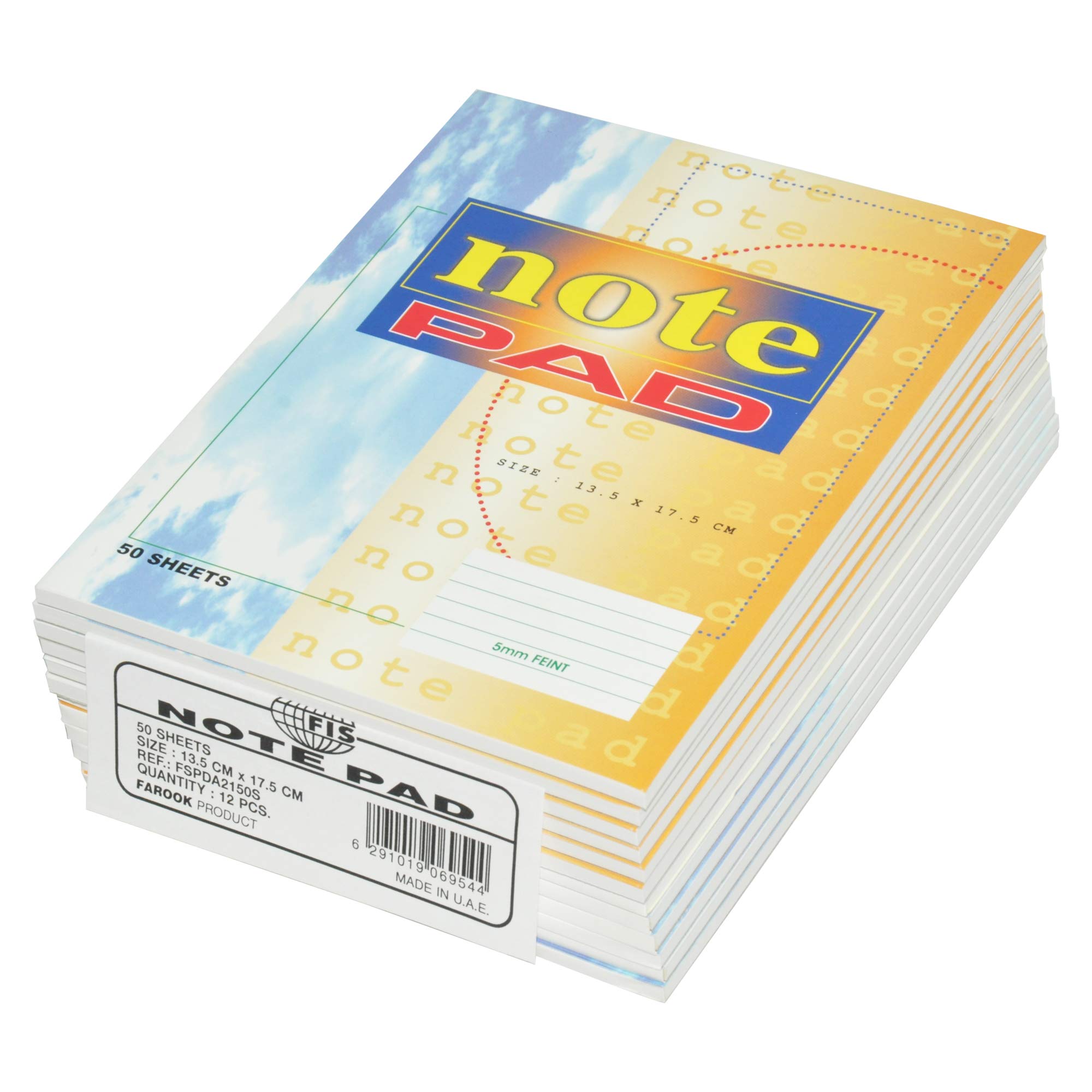 FIS Note Pad 13.5 X 17.5cm, 50-Sheets 12-Piece - FSPDA2150S