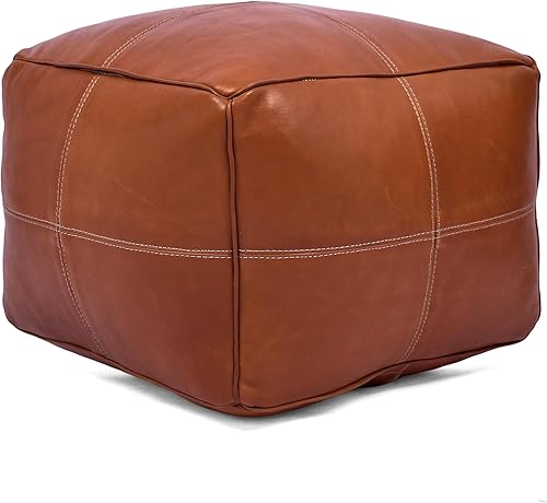 Miniatura 143 de Marrakesh Gallery Funda otomana de cuero - Puf cuadrado marroquí, sala de estar, dormitorio otomano Marrón,Beige Bronceado,Azul,Marrón (Dark
