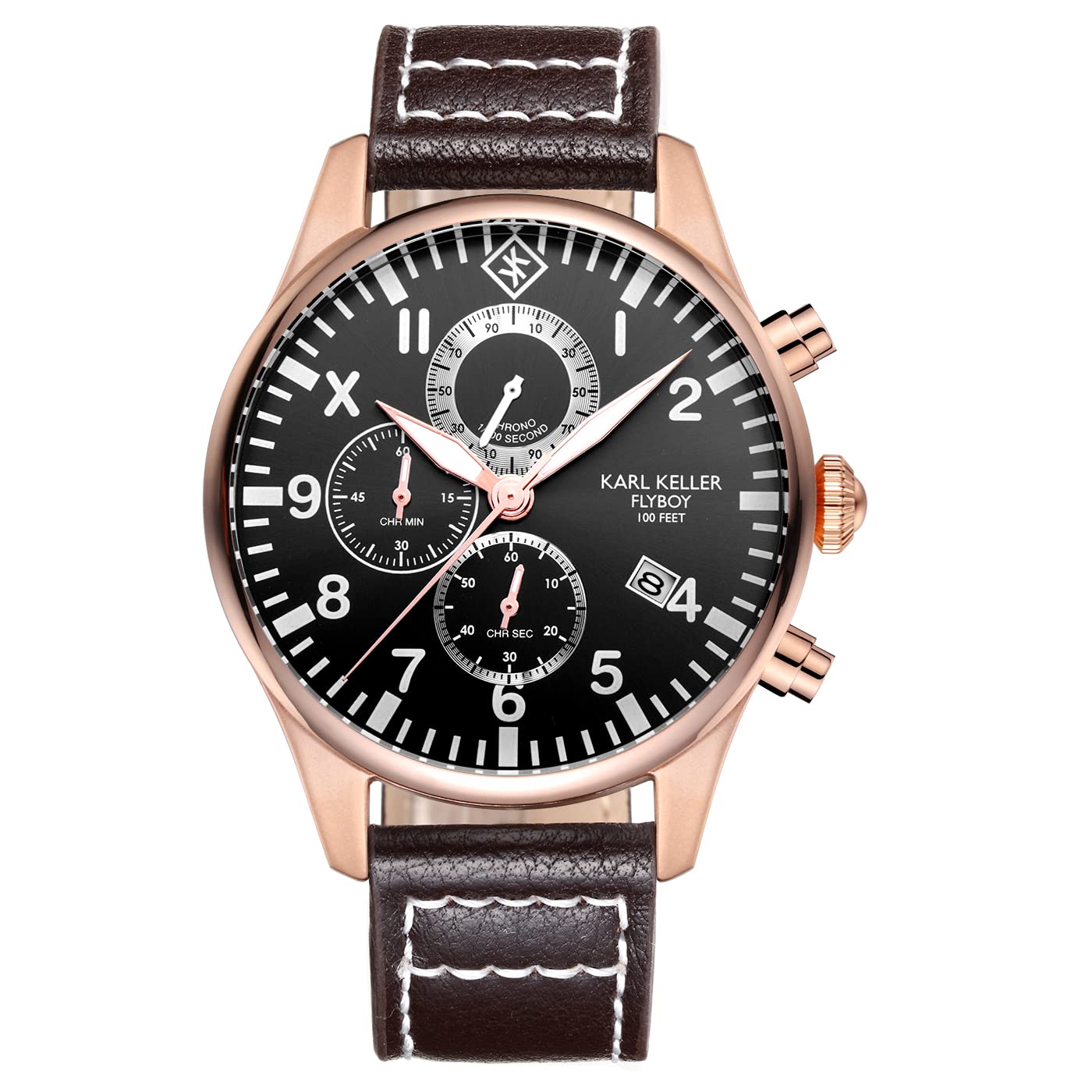 Karl Keller Men Flyboy, 43Mm, Brown & Rose Gold - KKAV8204