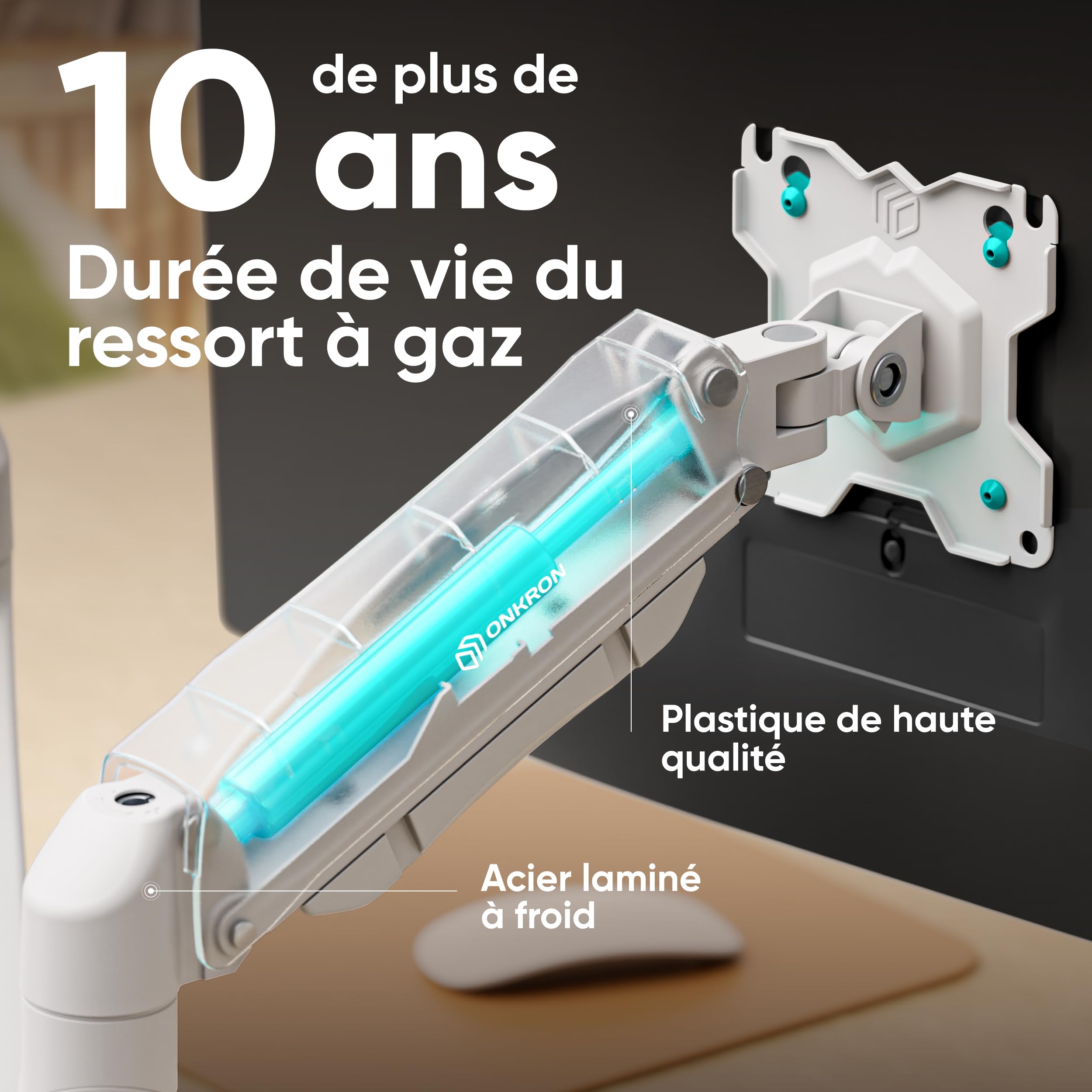 ONKRON G160 WHT Bras pour Moniteur PC, Support de Bureau pour Deux écrans Ordinateur 13 à 27 Pouces Blanc