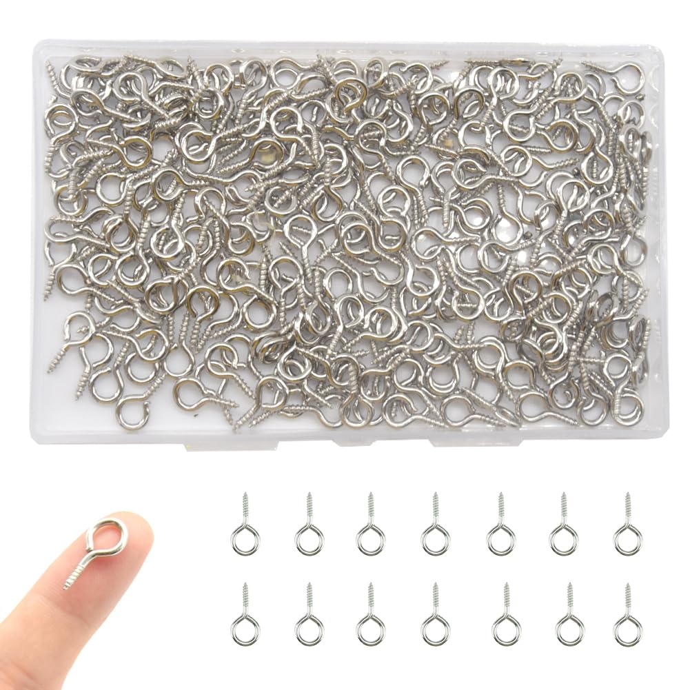 300 Pcs Small Eye Screws 8 x 17mm Mini Screw Eye Pin Peg Self Tapping Screws Hooks Ring for Arts Crafts Projects (YJY1)