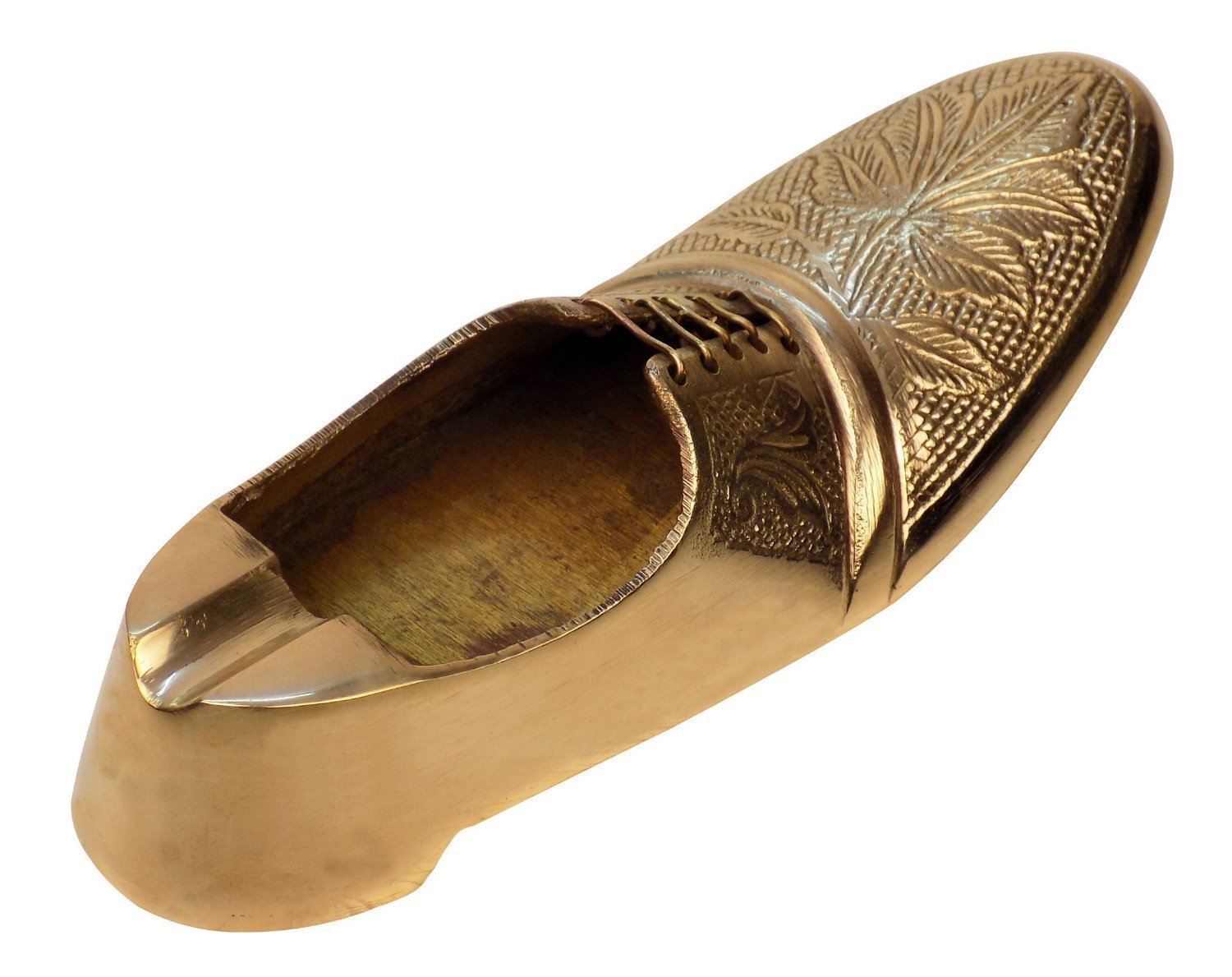 Cendriers à chaussures vintage en laiton : décor floral émaillé, Set de 2 - France