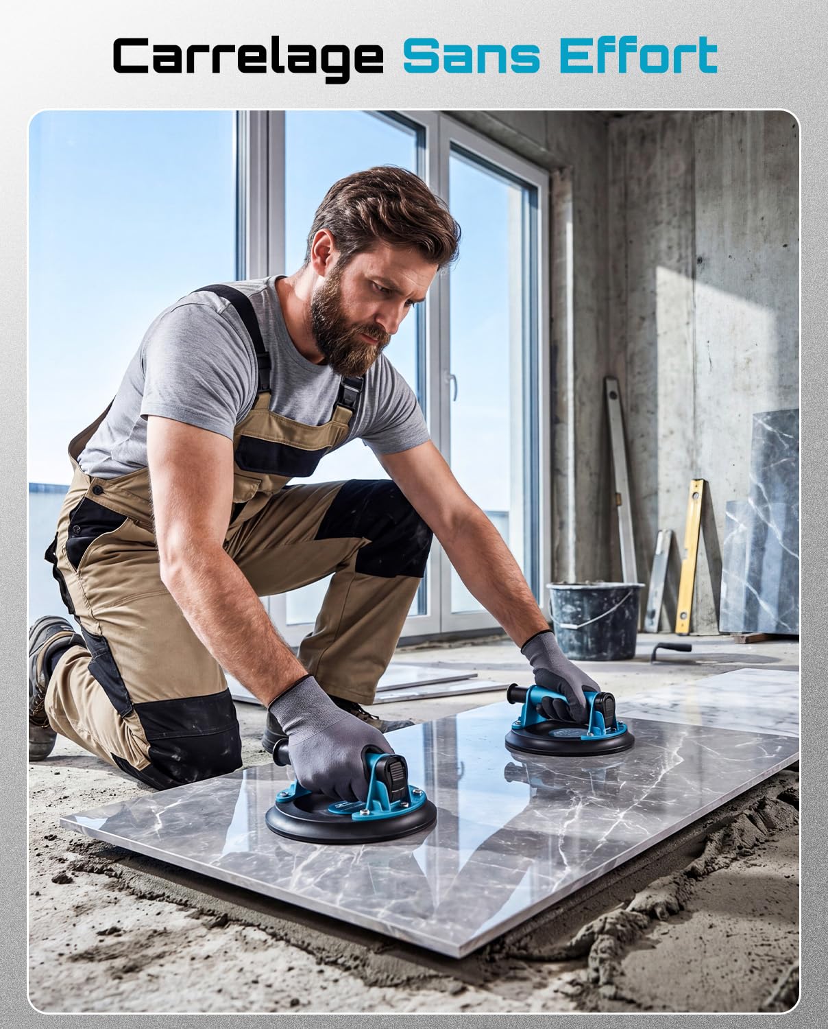 SEESII Ventouse Carrelage, 2 Pièces 8" Ventouse Vitre Professionnelle avec Pompe ABS + Poignée, Charge 200 KG, Ventouse de Levage pour Pierre, Granit, Fenêtres et Tôles Métalliques