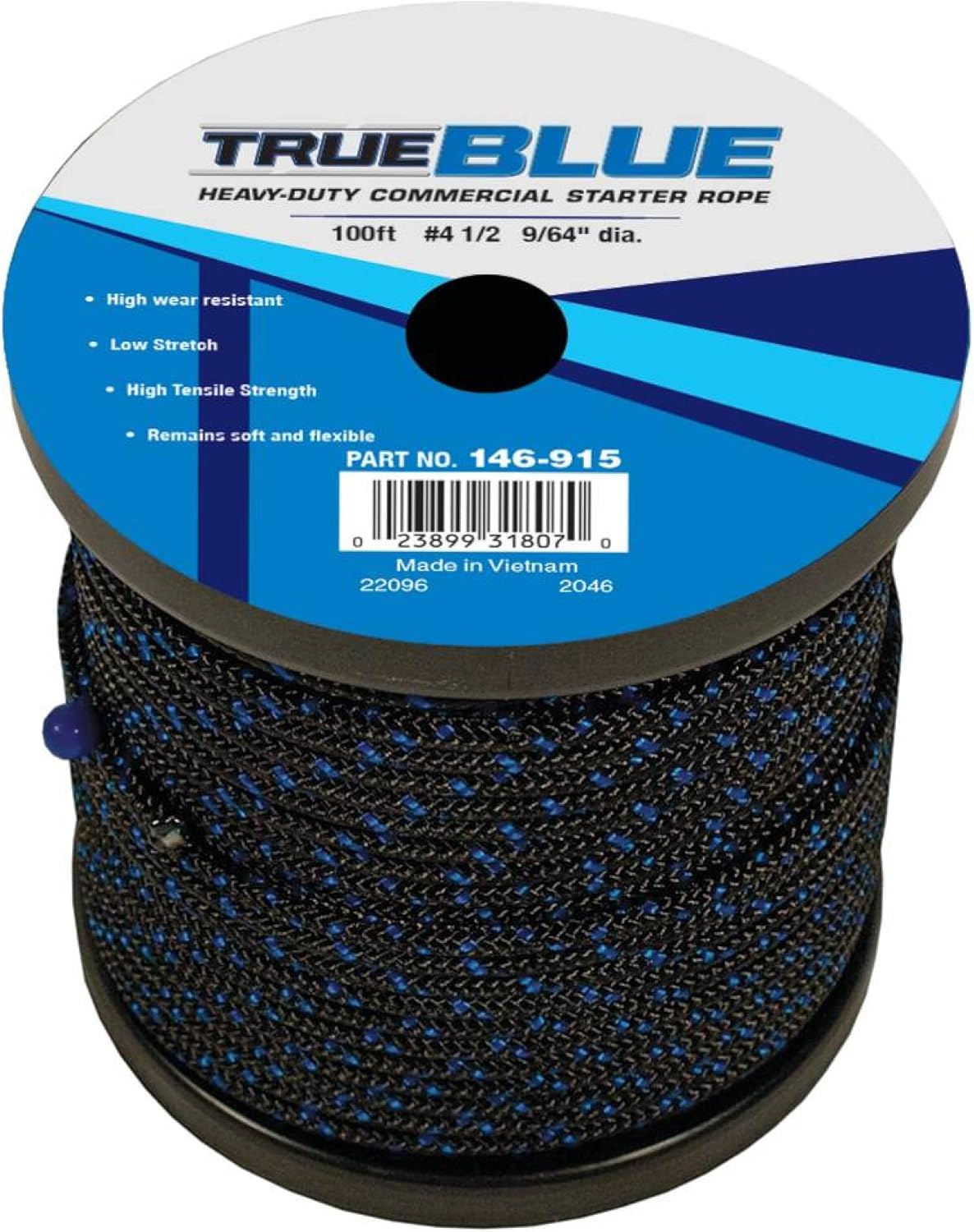 Stens Trueblue 100' Starter Rope 146-915 Compatible with Size 4 1/2, Diameter 9/64", Length 100', Made ByAn OEM Supplier, Packaging typeBranded Spool, High wear Resistant, Low Stretch