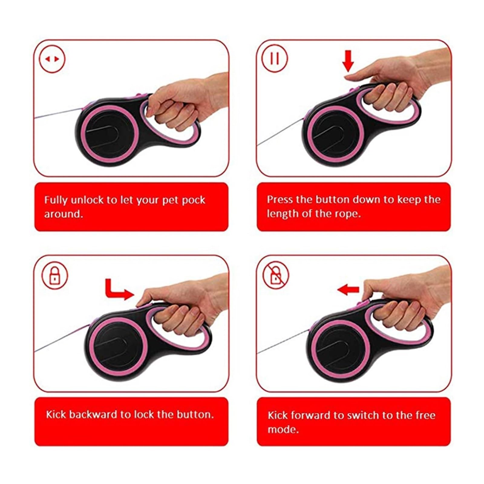 Guinzaglio retrattile per cani in nylon resistente, 3/5/8 m, guinzaglio estensibile automatico, per cani di grandi dimensioni, guinzaglio da passeggio per cuccioli (rosa, 8 m - 50 kg)