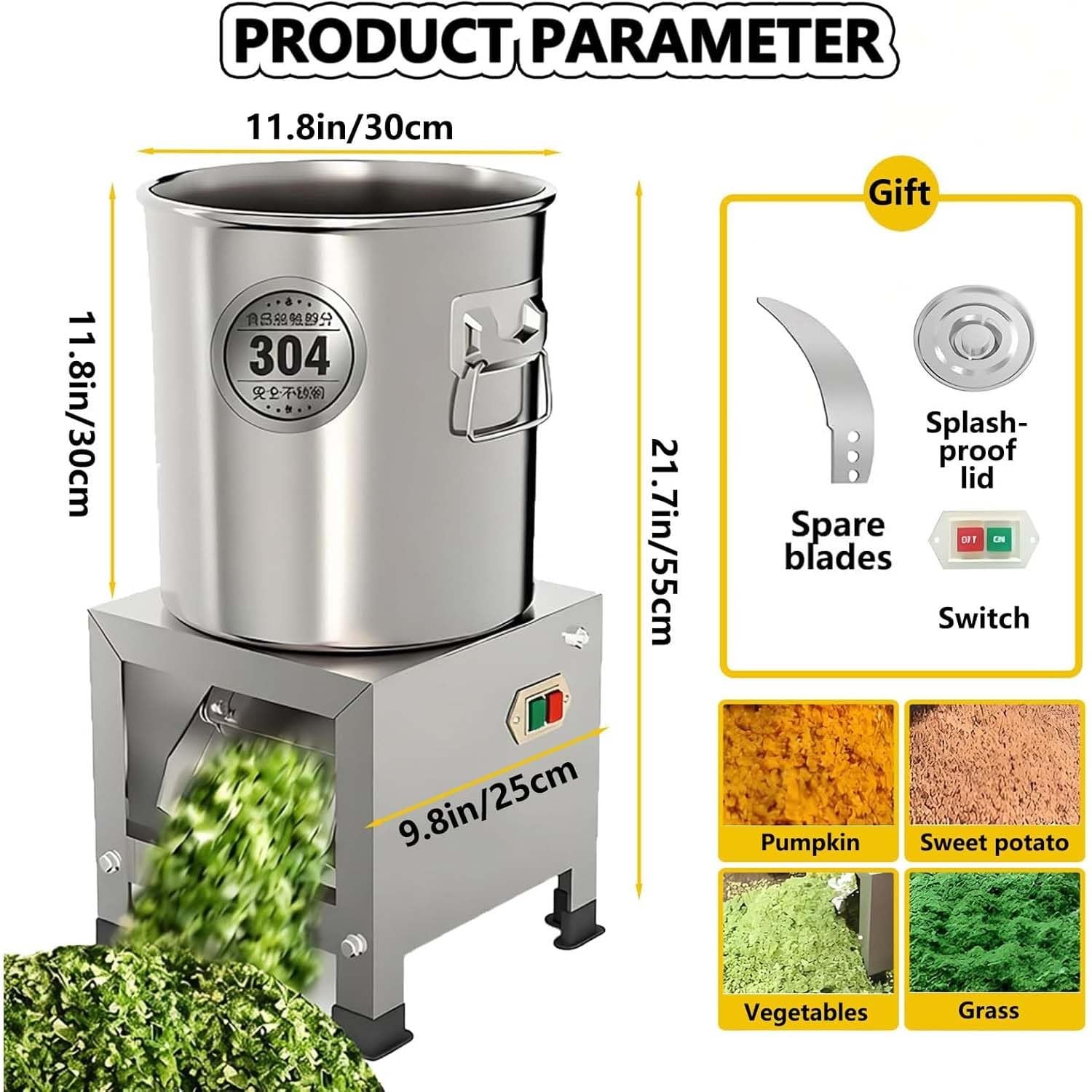 Picadora De Verduras De Acero Inoxidable, Procesador De Alimentos Comercial. Picadora De Alta Resistencia Con Para Triturar Y Moler Eficientemente Verduras Y Granos.(1200W)