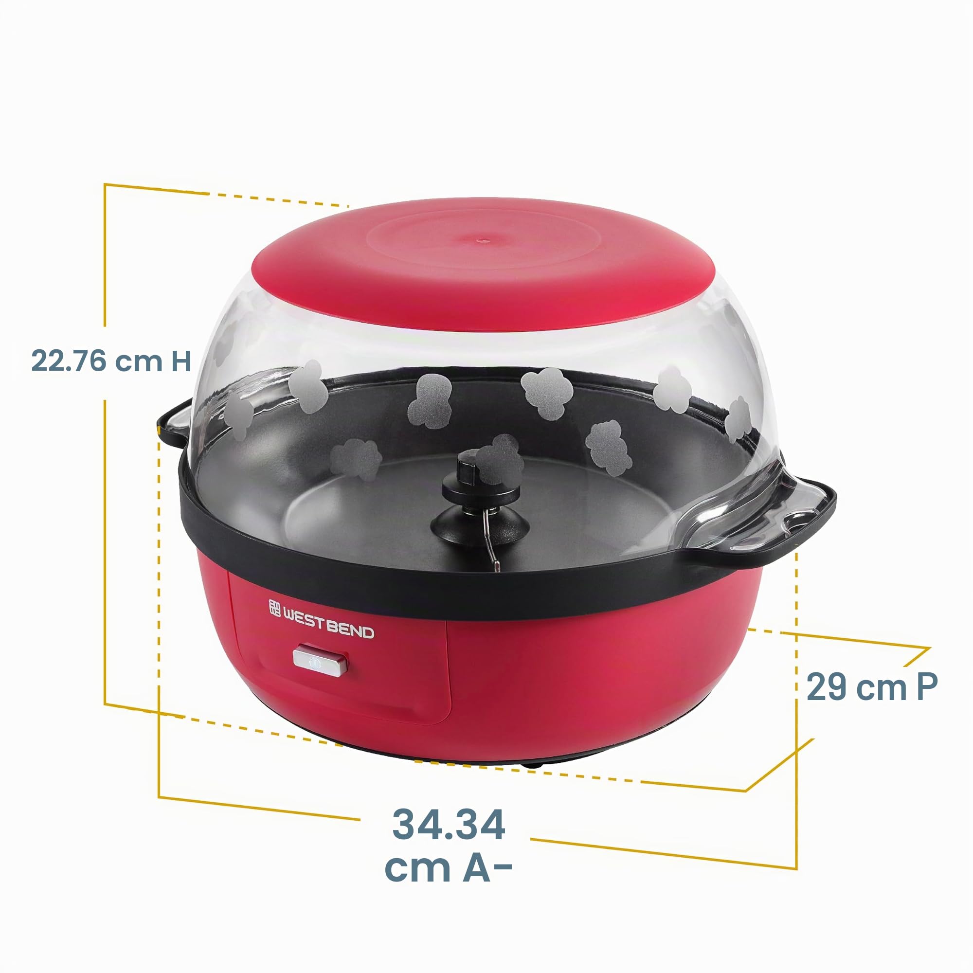 West Bend Stir Crazy Hot Oil Popper, máquina para hacer palomitas de maíz con tapa grande para servir y varilla de agitación, 6 cuartos de galón, rojo