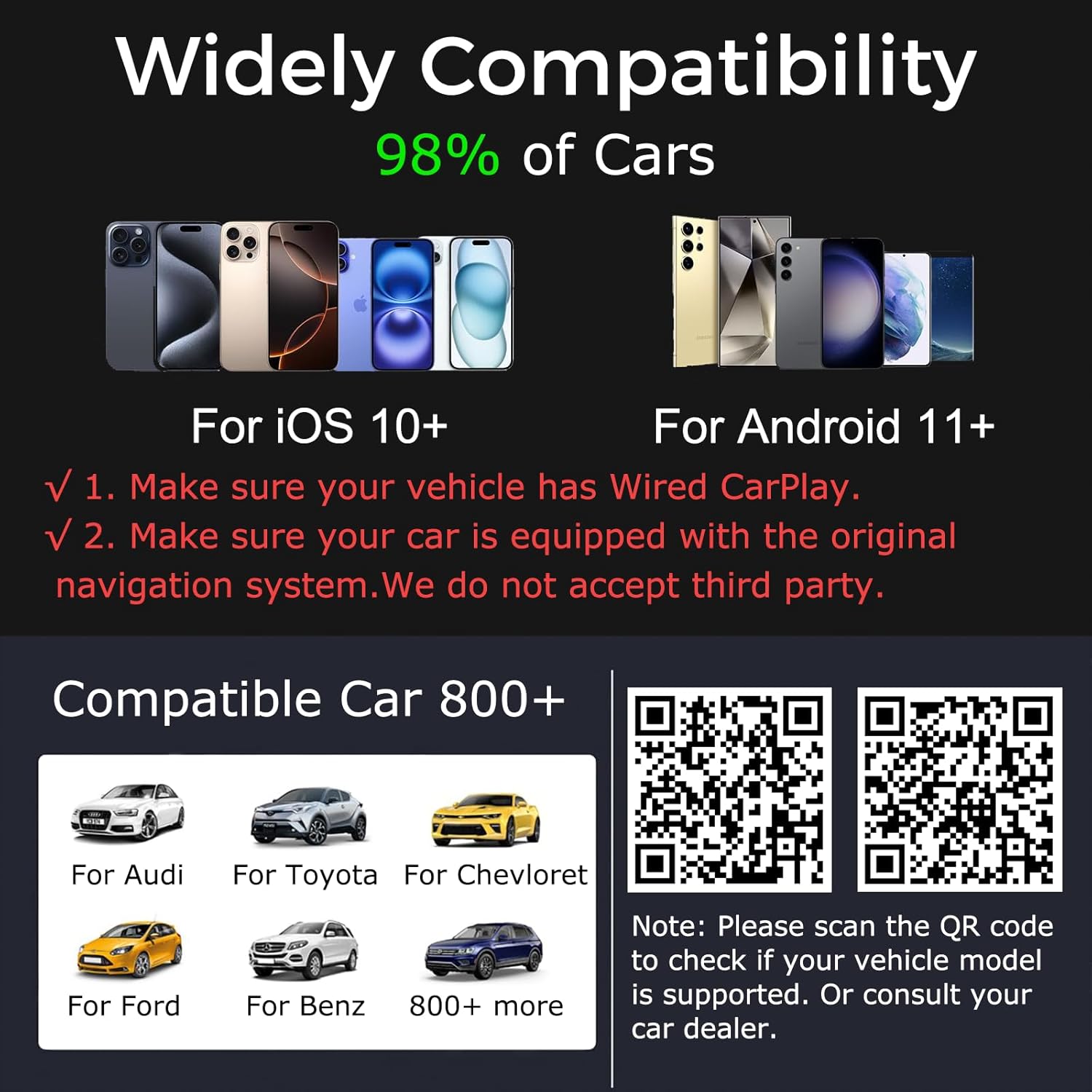 Wireless CarPlay Adapter 2026 Upgraded,CarPlay & Android Auto 2-in-1, Mini USB Design for Cars with Wired CarPlay,Fast Auto-Connect,Plug & Play,for Apple iOS 10+, Android 11+ Version - Image 2