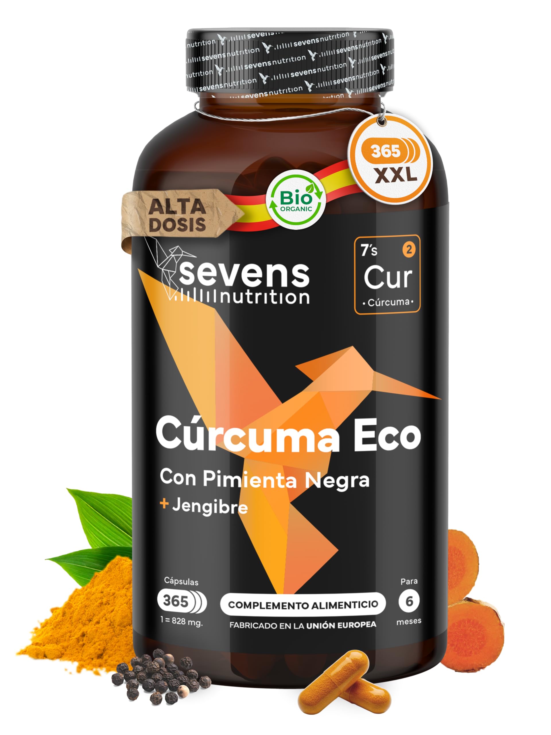 Cúrcuma con Jengibre y Pimienta Negra - 1410 mg por Dosis - 365 Cápsulas Formato