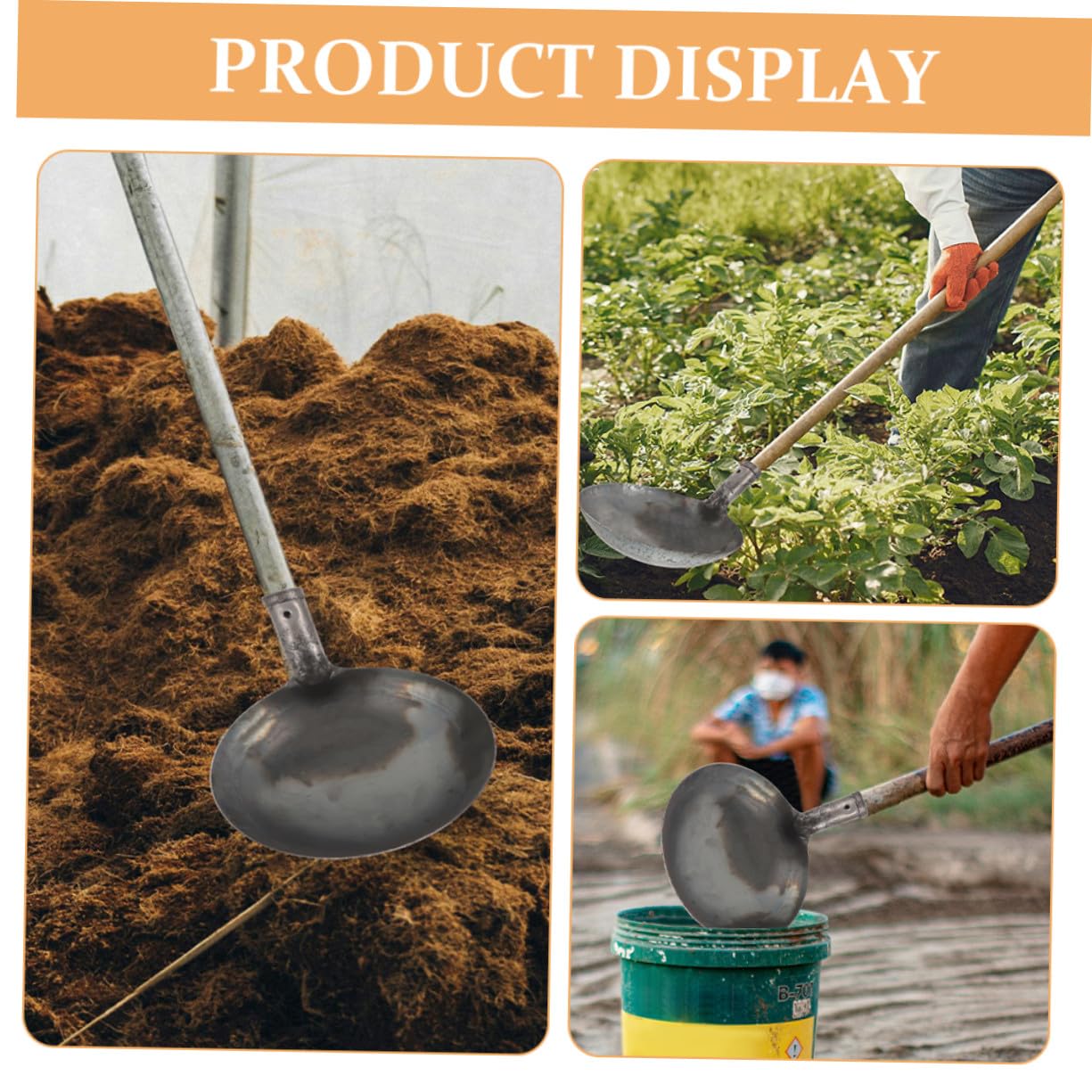 SOIMISS Pala Metálica Grande para Limpieza de y Estiércol Reutilizable con Diseño Tradicional para Obras Drenajes y Tareas de Jardinería y Construcción
