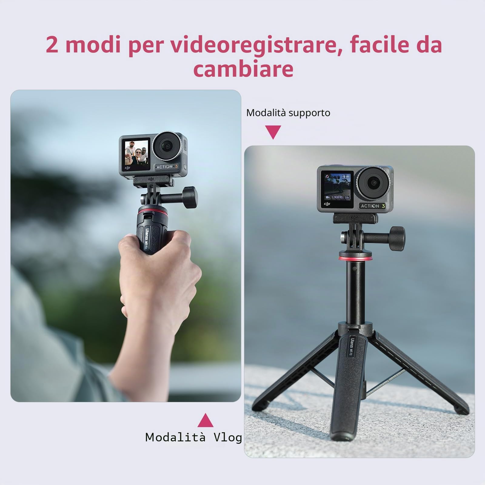 51CM Mini Treppiede per, ULANZI MT-72 Treppiede Portatile da Viaggio con Asta Di Estensione a 4 Pezzi, Mini Treppiede Selfie Stick per Dji Osmo Action Camera