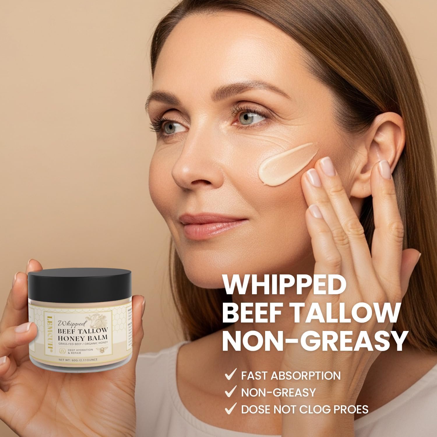 Beef Tallow Skincare Moisturizer for face: 100% Grass Fed Whipped Beef Tallow Face Cream With Organic Raw Honey, Jojoba Oil, Vitamin E - Moisturizer for Face Body for Mature - Dry Eczema or Sensitive Skin Women Men (120 G) - Image 6