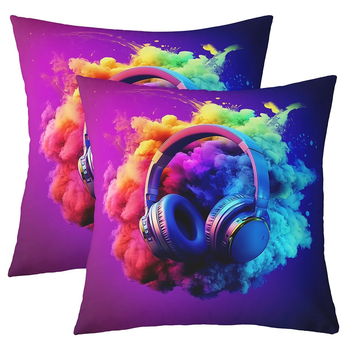 Homemissing Gamer Spiel Kissenbezüge 40x40cm Gaming Controller 2er Set Kissenbezüge Cool Neon Gaming Kissenbezug Lila Bunt Junge Gamepad Sofakissen Couchkissen