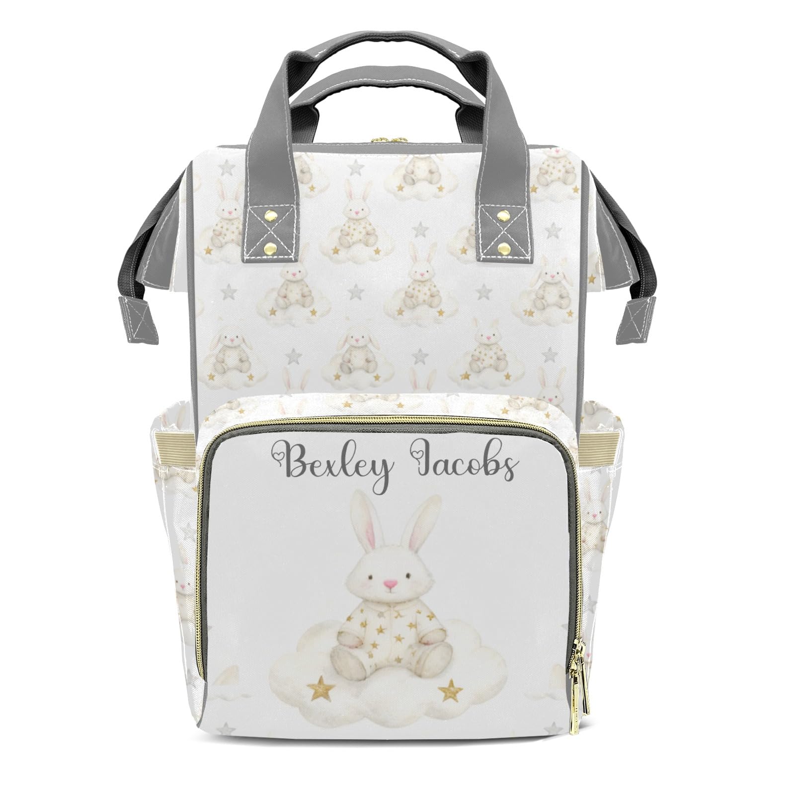 Personalized Diaper Bag Backpack Name Watercolor Rabbit Multifunction Travel Backpack Nappy Bag Daypack for Mom Dad Boy Girl