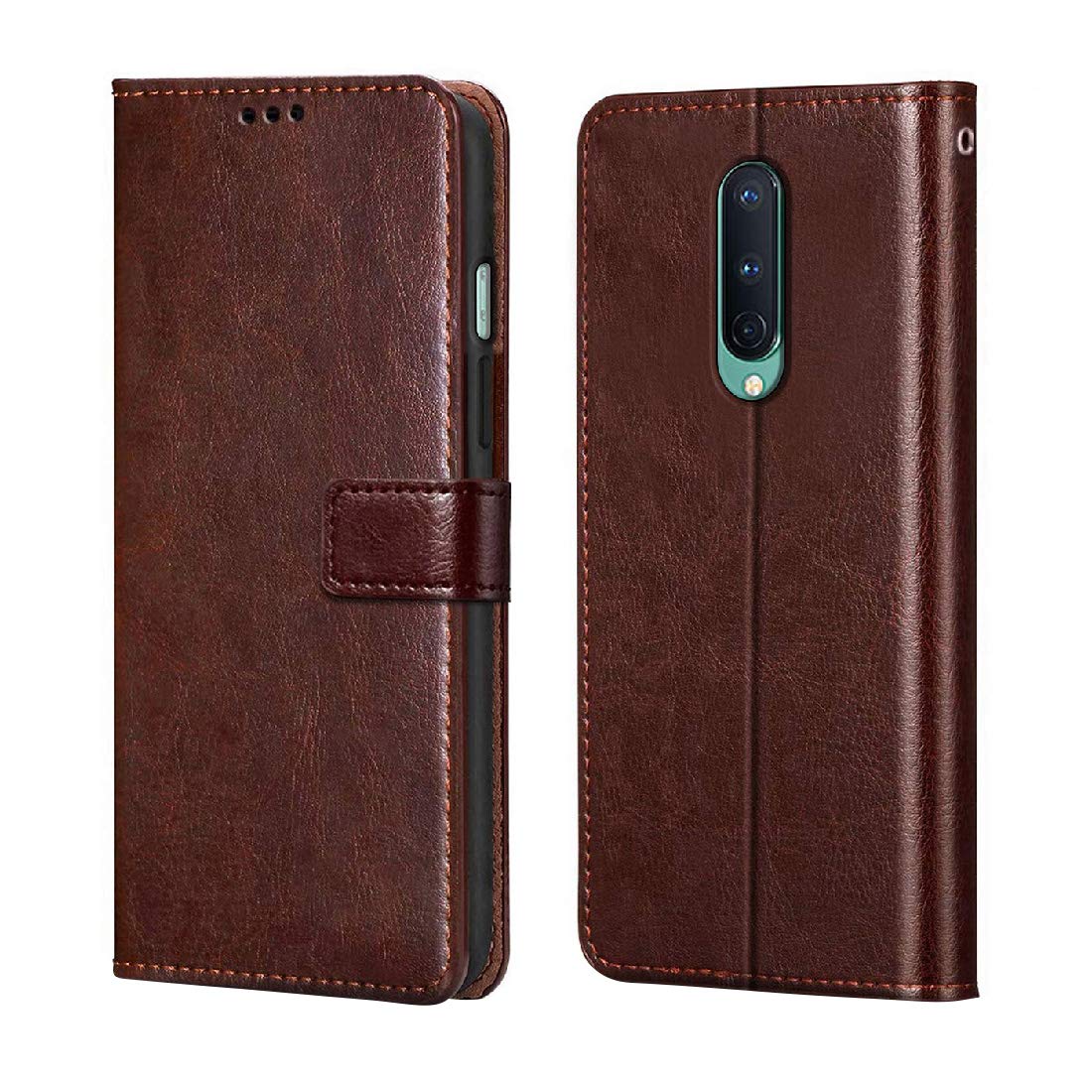 Casotec Flip Cover Compatible with OnePlus 8 | Premium Leather Finish | Inbuilt Pockets & Stand | Flip Cover Back Case for OnePlus 8 (Brown)
