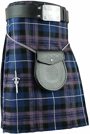 Traditional Scottish Pride Of Scotland Tartan 8 Yard Kilt Outfit Set, with Celtic Sporran + chain, Pin and Belt