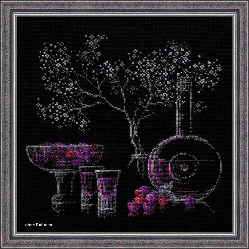 RIOLIS 1276 - Still Life with Liquor - Counted Cross Stitch Kit 11¾" x 11¾" Zweigart 14 ct. Black AIDA 14 Colors