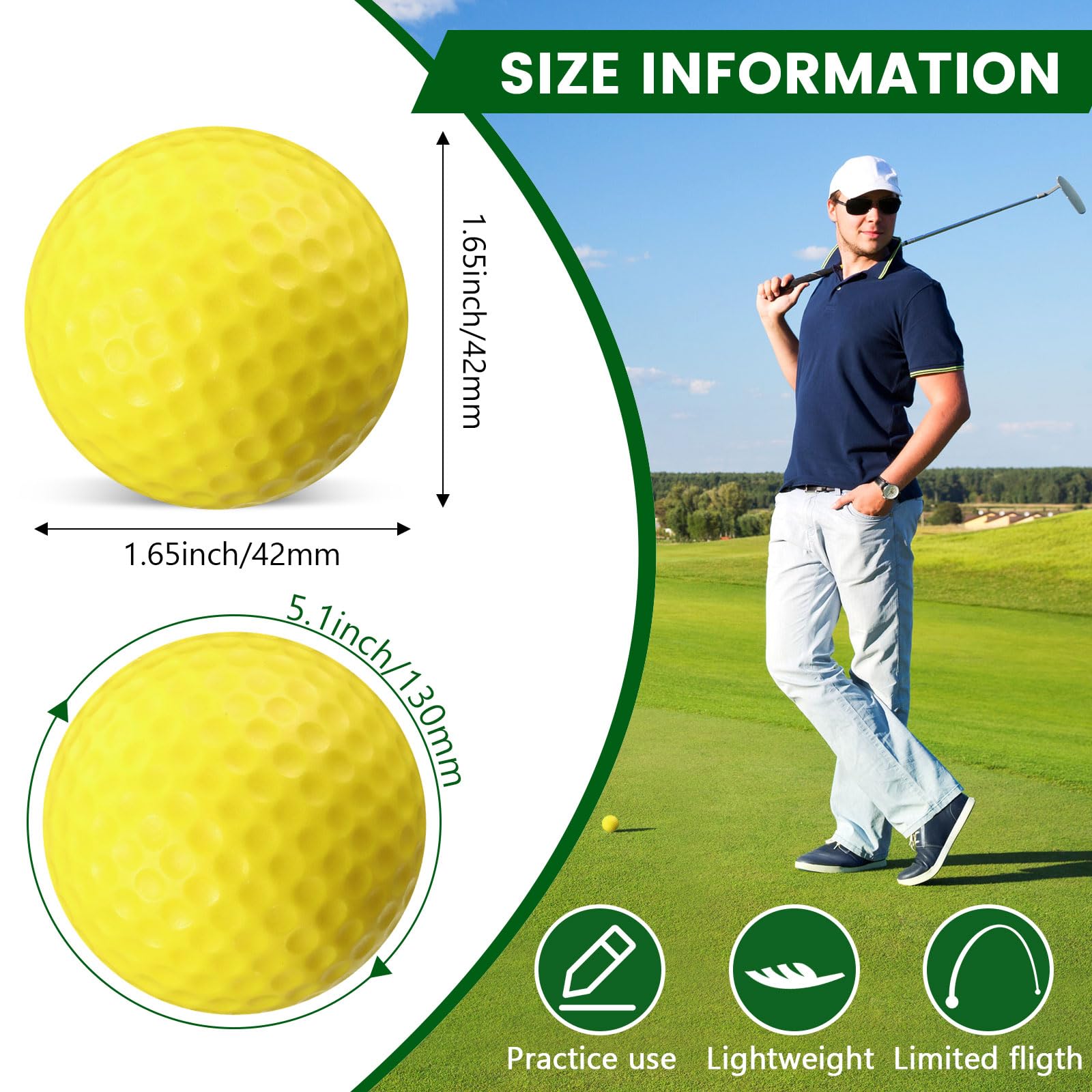 Junkin Schaumstoff-Golfbälle, 42 mm, PU-Übungsball, Trainingsball für den Innen- und Außenbereich, echtes Gefühl, begrenzte Flugübungsbälle für Swing-Chipping, Putting, Hinterhof, Käfig, 300 Stück