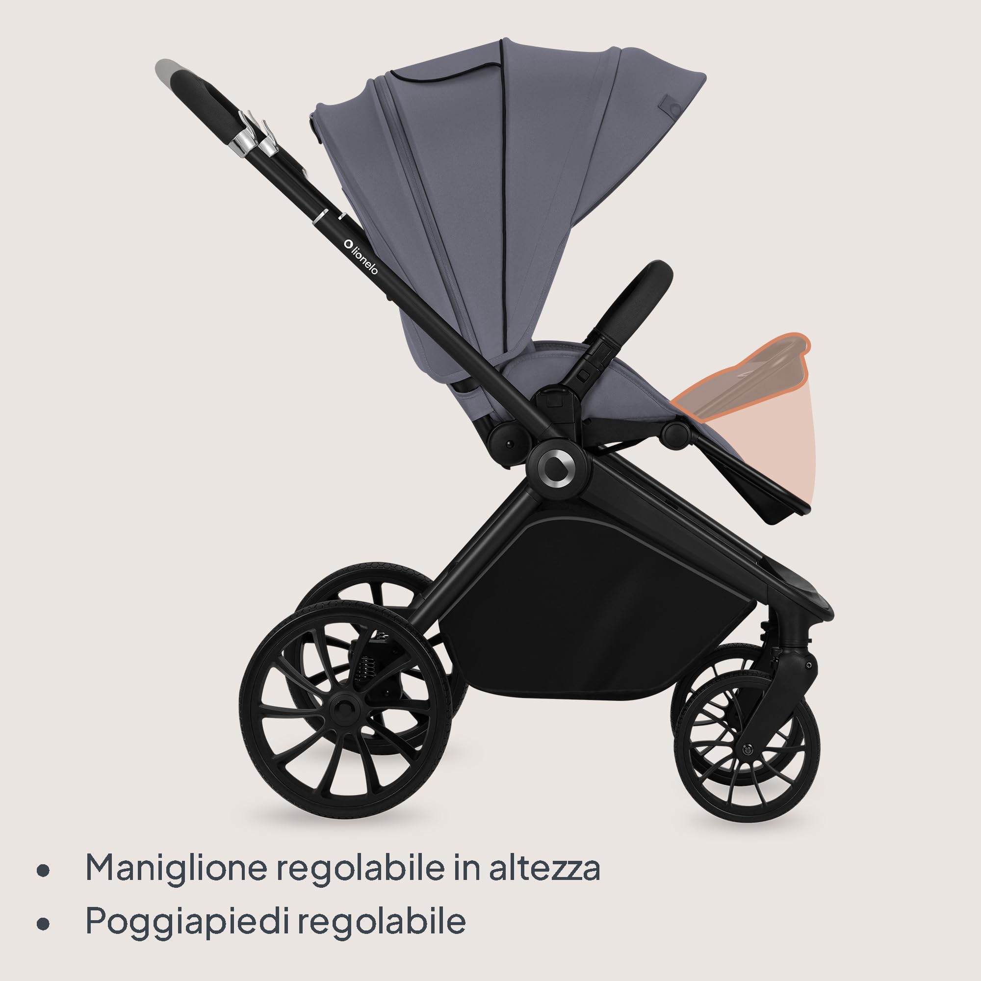 Lionelo Mika Plus All-Terrain - Passeggino leggero per bambini da 6 a 48 mesi fino a 22 kg, sedile reversibile, impermeabile, baldacchino UPF50+, sospensione anteriore e posteriore, grande cestino per