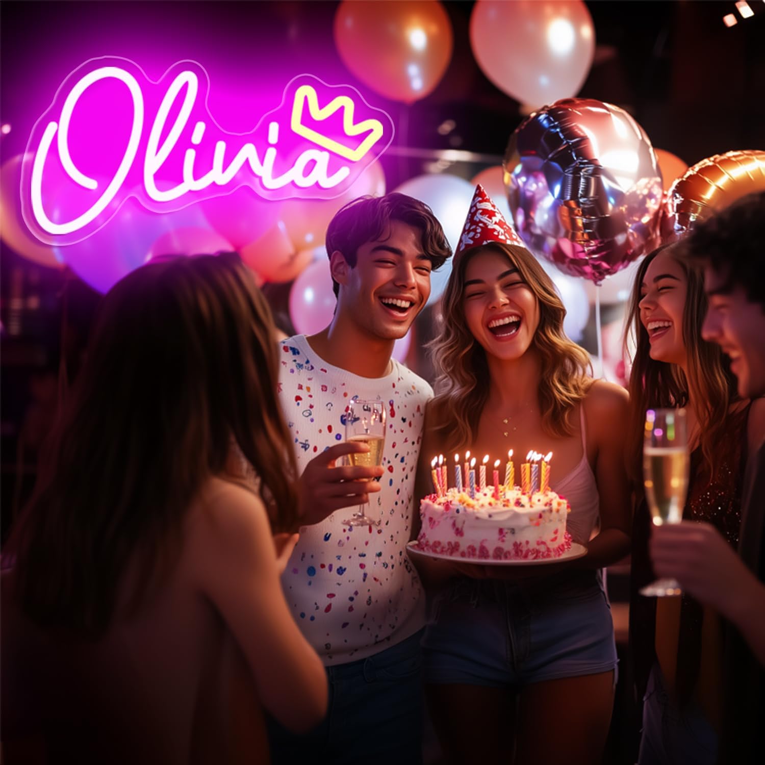 Large Olivia Name Neon Sign, Pink Decoration Dimmable Light for Bedroom, Kids Room, Living Room, Birthday Party Decoration, Neon Sign Gift, Name Decor for Girl, Size 16 * 7.7 inches - Image 2