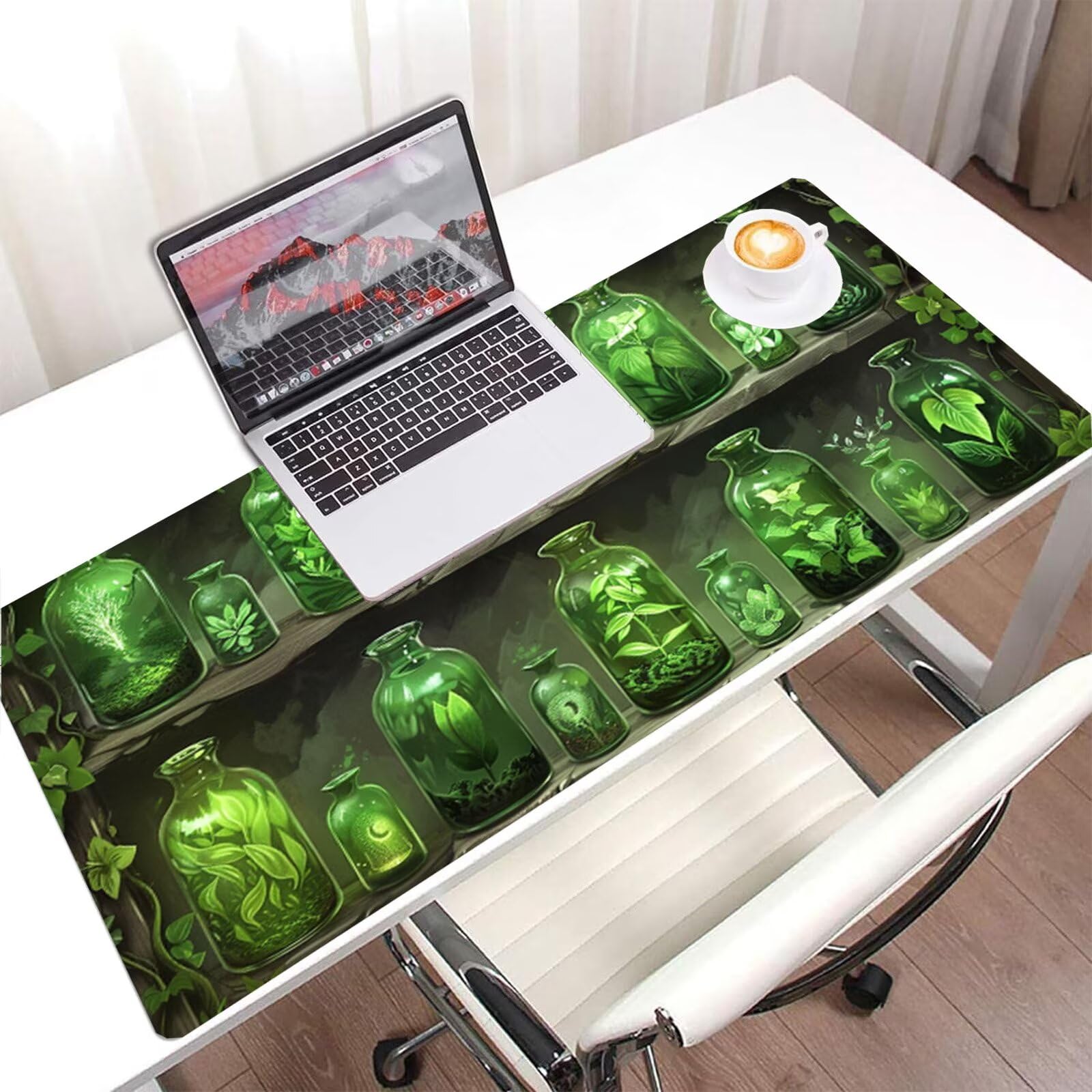 Zielona podkładka pod mysz XXL 1000x400, podkładka pod mysz biurową wodoodporna podkładka pod mysz fabryczną, mysz z antypoślizgową podstawą, pod ręką szyte krawędzie, akcesoria do gier, prezent męski
