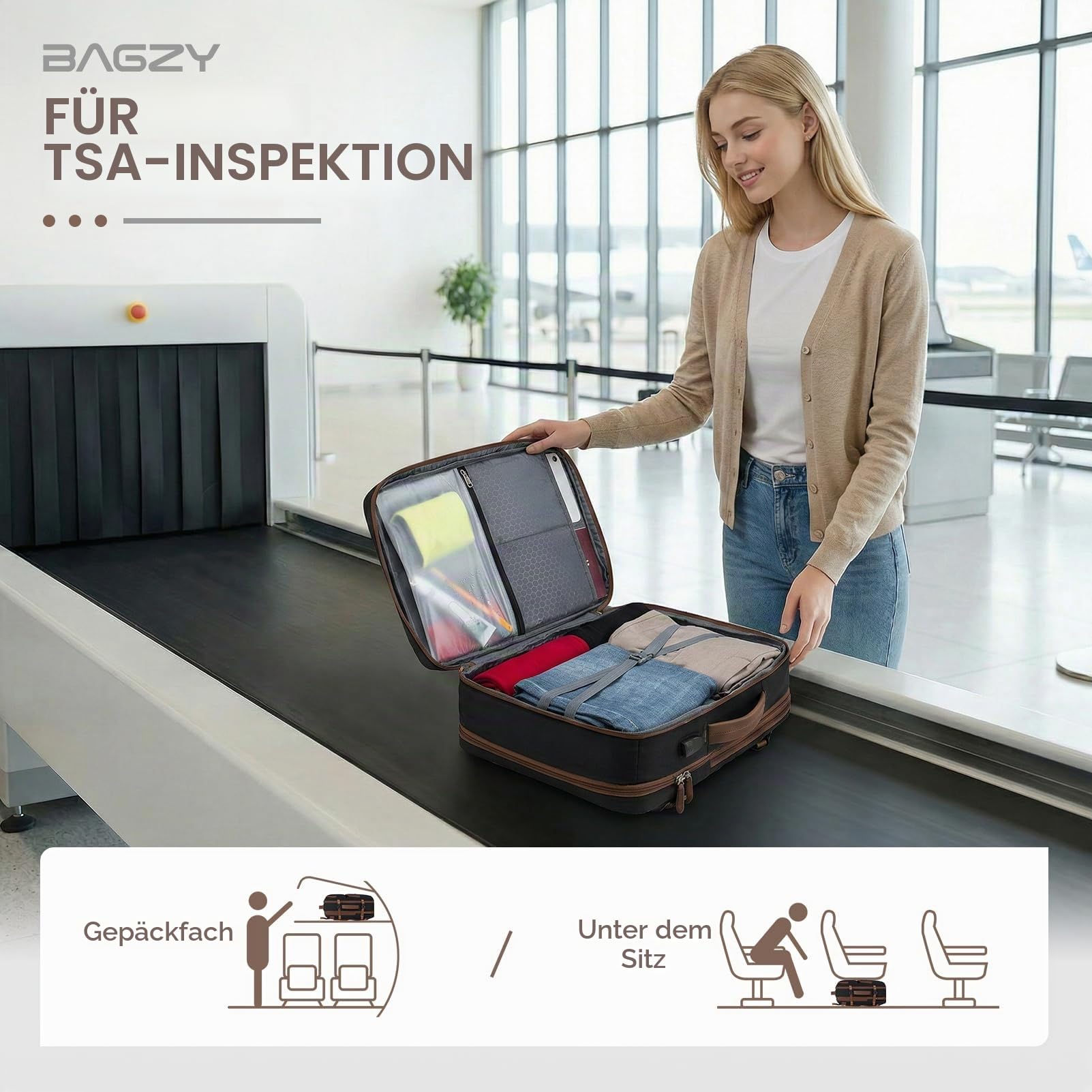 BAGZY Handgepäck Rucksack 40x30x15cm (erweiterbar auf 40x30x20cm) für British Airways, Air France, Ryanair, Wizz Air 15,6" Laptop Rucksack mit USB, Wasserabweisend, Carry-on Luggage für Arbeit,Reisen