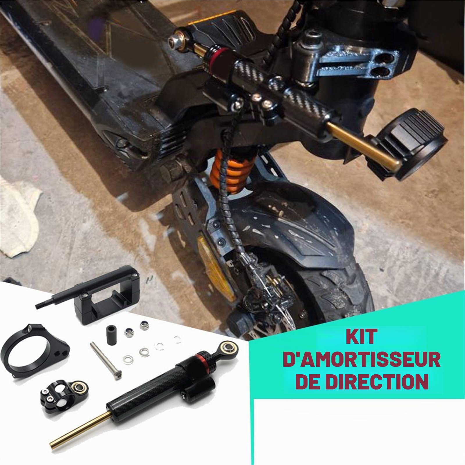 Support D'amortisseur De Direction pour Scooter pour Kukirin G2 Master, Stabilisateur en Fiber Carbone CNC, Kit Réglable