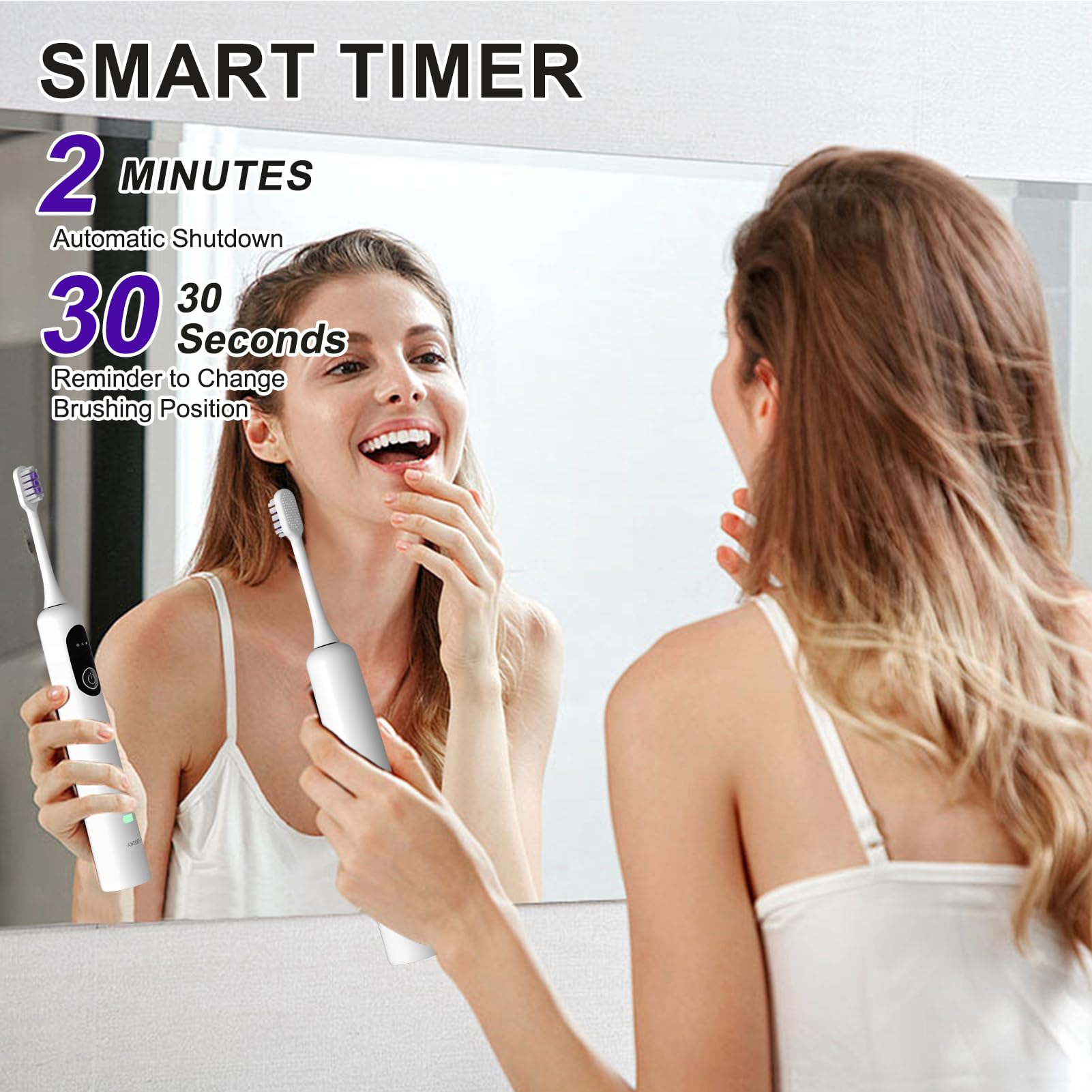 Cepillo de dientes eléctrico para adultos, oscilante de 60° y vibración, cepillo de dientes eléctrico sónico, cepillo de dientes eléctrico Wave con aplicación configurable, 3 cabezales de cepillo,