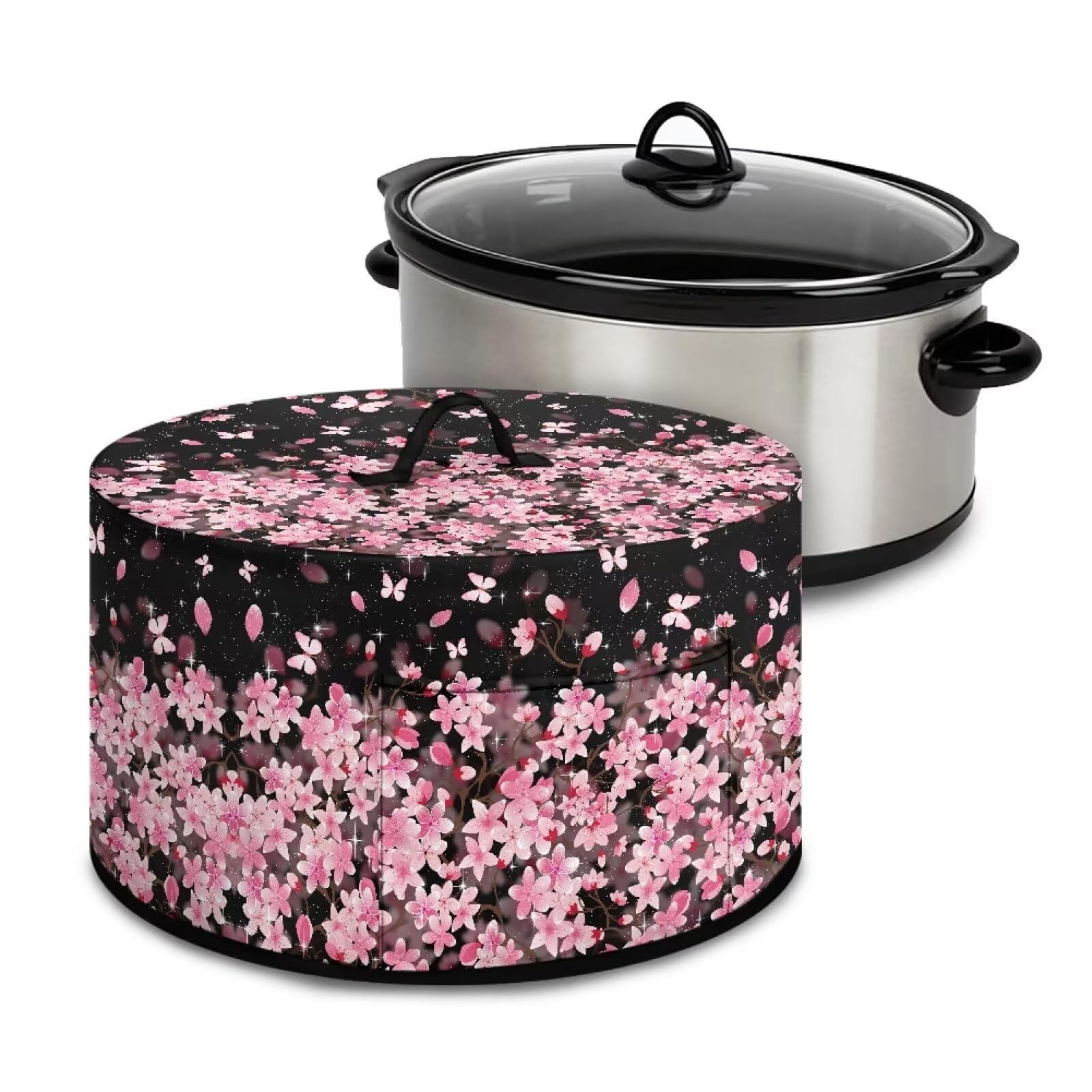 Cugasmaru Cherry Blossom Slow Cooker Dust Covers Compatible with 6-8 Quart Electric Pressure Cooker Cover Oval Slow Cooker Accessorie Keep Kitchen Clean
