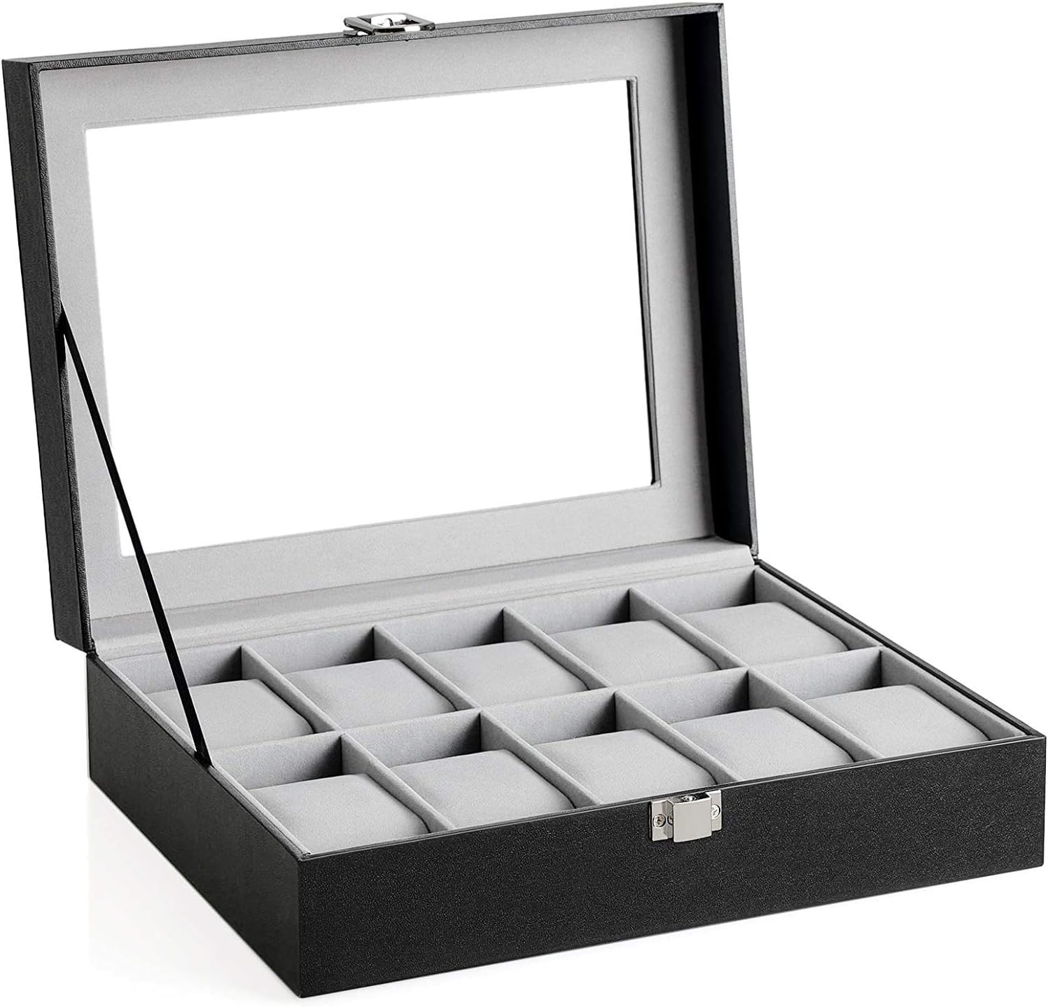 UK EnterpriseUK Enterprise PU Leather 10 Slots Wrist Watch Display Box Storage Holder Organizer Watch Case Jewelry Dispay Watch Box (25.4 x 20.2 x 7.8 cm)(Black)