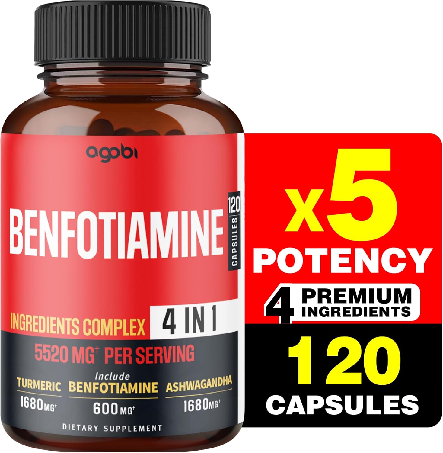 Benfotiamine Supplement 600mg - 2 Months for Digestion, Energy Production & Immune - Plus Turmeric Curcumin Root, Ashwagandha Root & Organic Gymnema Sylvestre - 120 Capsules