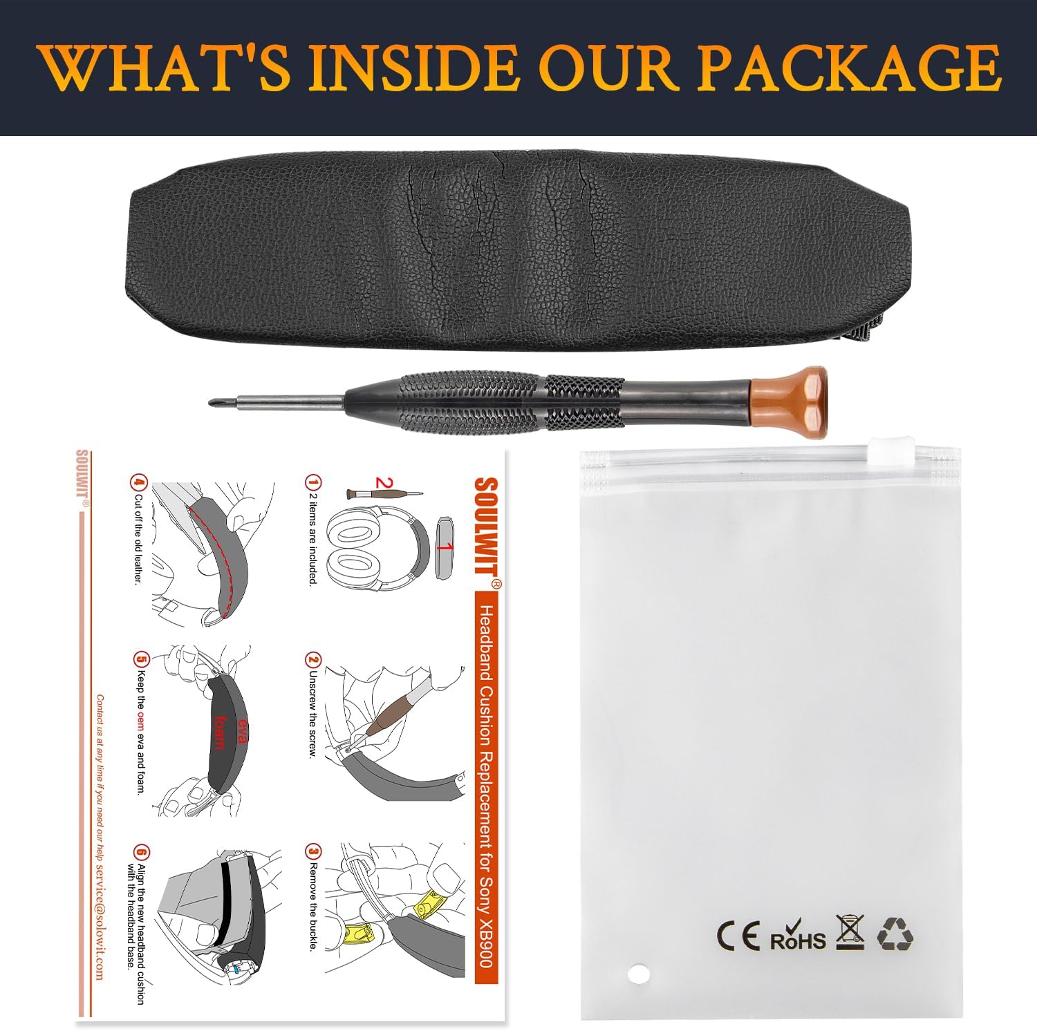 SOULWIT Headband Cover for Sony WH-XB900N Wireless Noise Canceling Headphones (Do Not Fit WH-XB910N), Replacement Headstrap Pad Repair Part - Black - Image 6