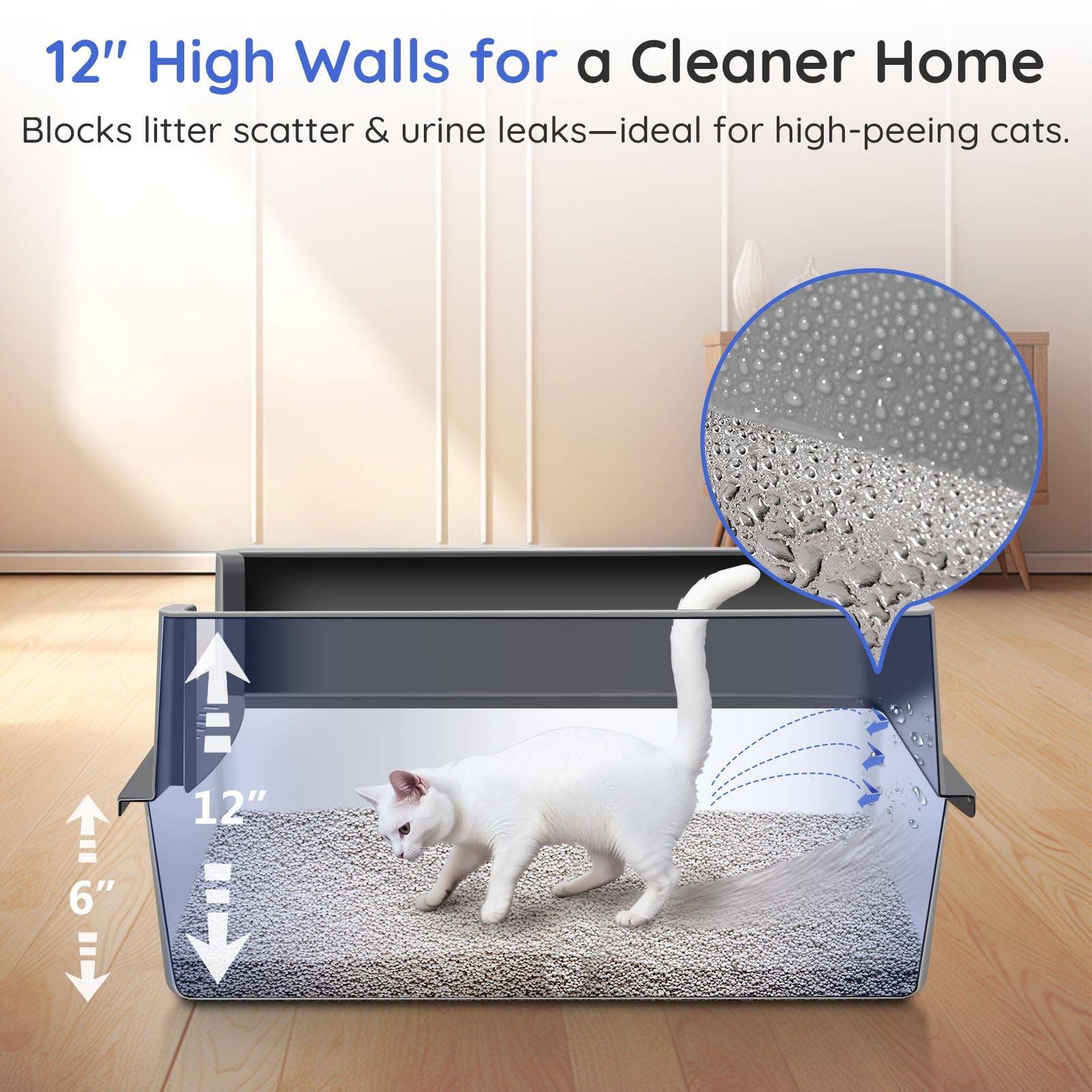 XXXL Stainless Steel Cat Litter Box with Lid, 28"x20"x12", Extra Large High Sided Metal Litter Box, with Scoop, Litter Mat, Non-Sticky, Anti-Urine Leakage, Easy to Clean for Big Cats and Multiple Cats - image 3