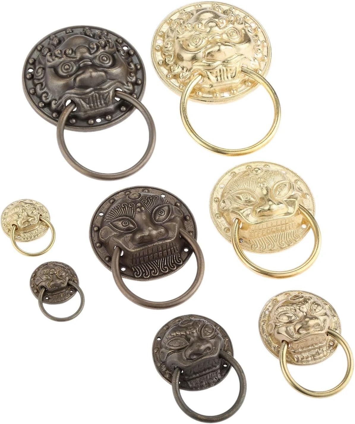 1pc Handle Pull Knocker Alloy Handle Wardrobe Drawer Door Pull Retro Decoration Furniture Lion Head Drop Ring Pulls(35x50mm Brass)