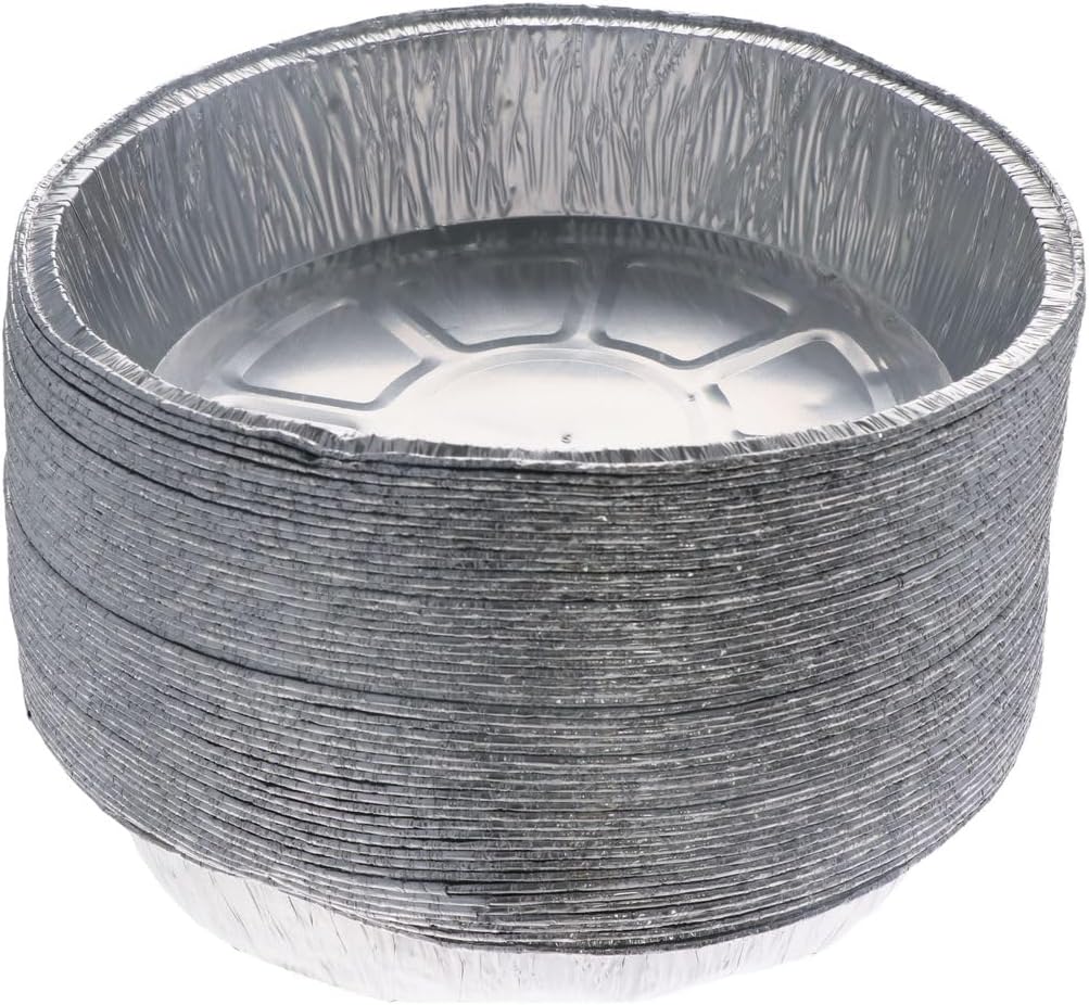 Leadigol 50PCS 8 Inch Round Aluminum Foil Pans, Air Fryer Disposable Bakeware Liner, Wide Use Air Fryer Accessories Ideal for Baking, Storing, Heating