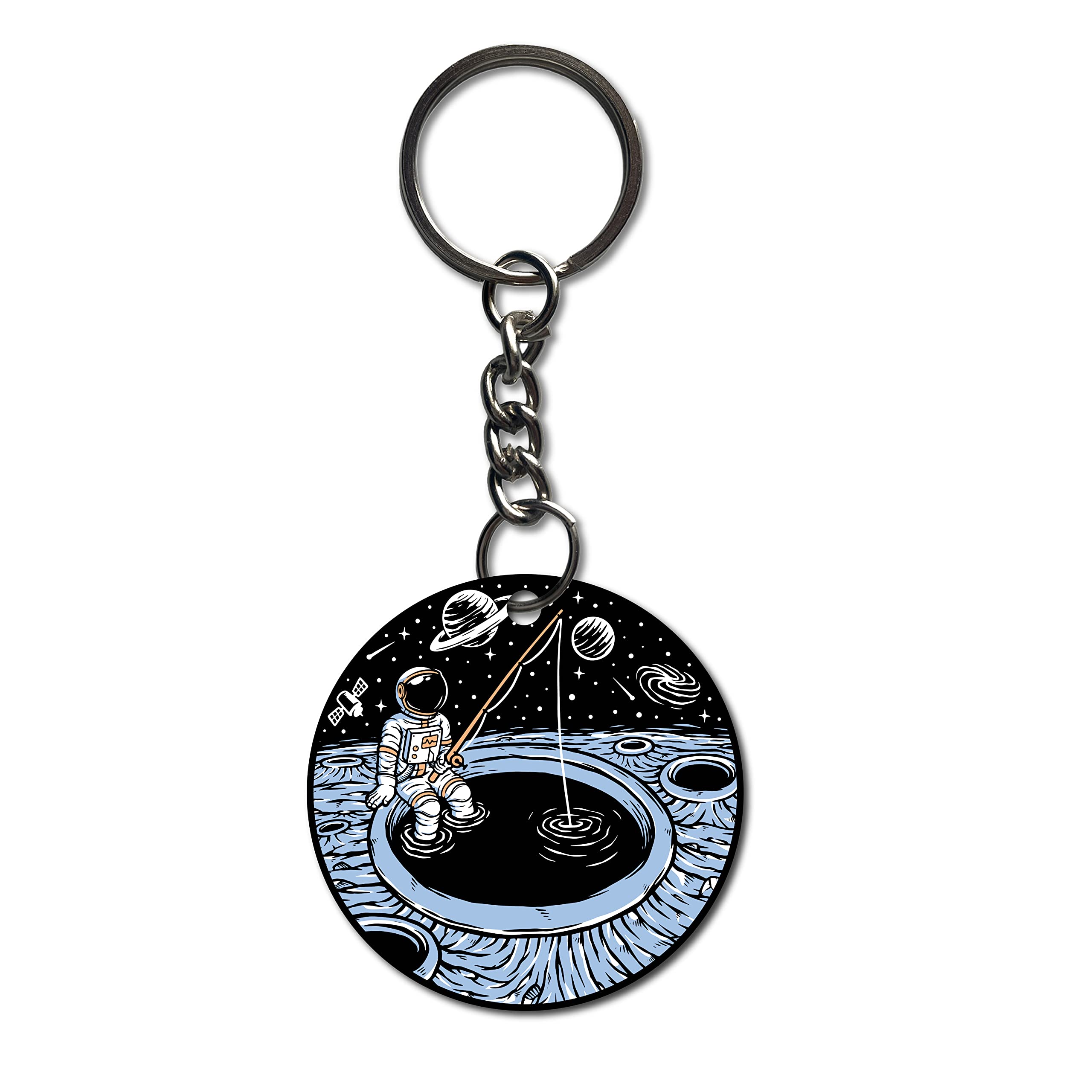 Astronaut Space Theme Printed Keychain for Boys Kids Bike/Car/Men/Women/Bag Key Tag Keyrings Multicolored (2.5 x 2.5 Inch)-image-14