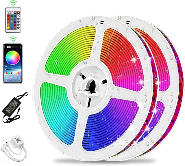 Micacorn LED Strip Lights Waterproof IP65, 10M RGB Strip Light Music Sync with 24key IR Remote Bluetooth App Control DIY Color SMD5050 Light Strip for Indoor Outdoor Party Christmas Decoration