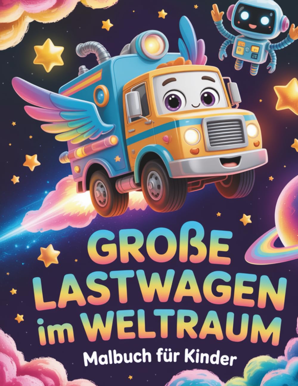 Große Lastwagen im Weltraum Malbuch für Kinder: Niedliche und einfache LKW-Malvorlagen für kleine Weltraumforscher