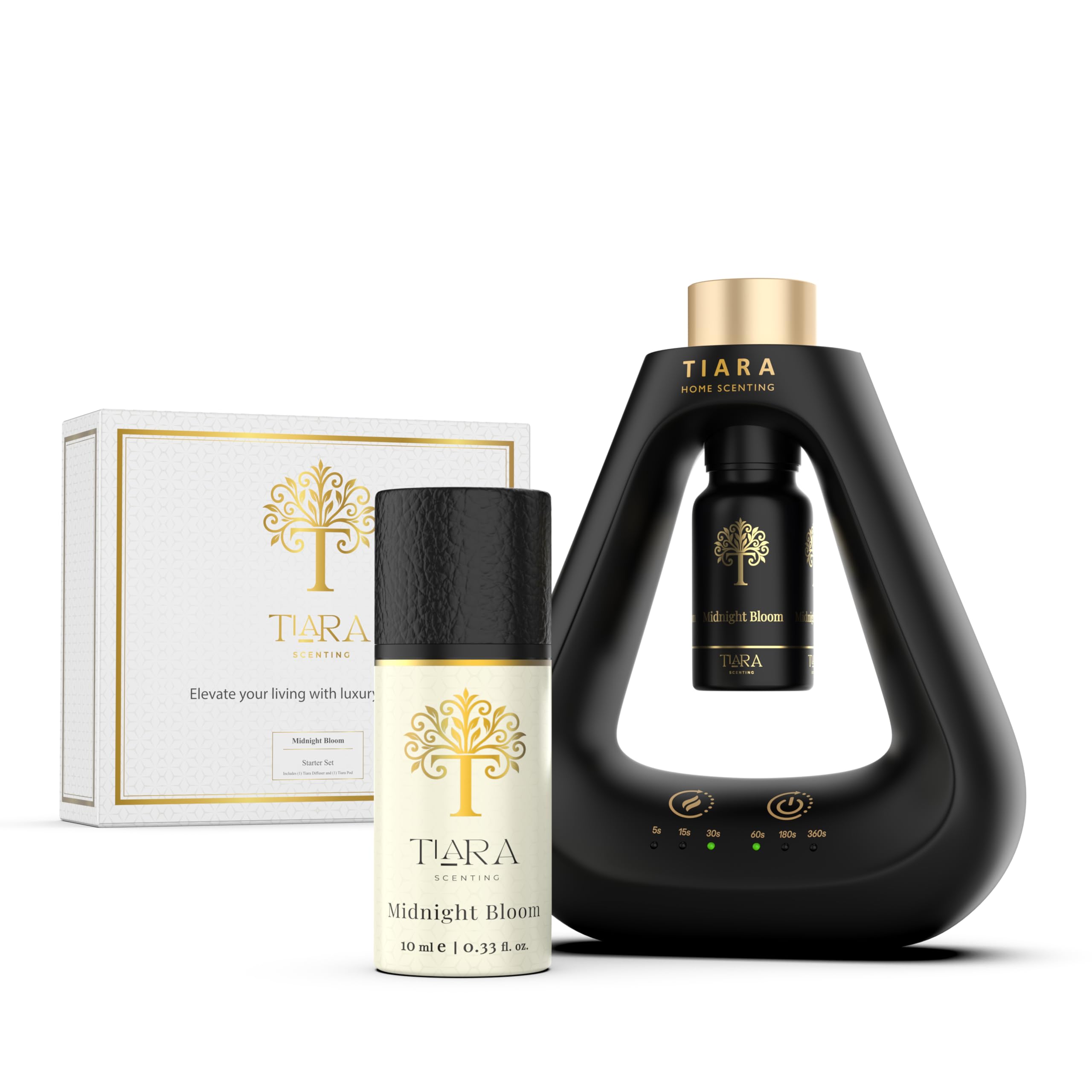 Tiara Midnight Bloom Starter Set, Matte Black Diffuser with Midnight Bloom Fragrance Pod, Cordless Diffuser, Waterless, Heatless, Adjustable Intensity, Kids & Pets Friendly, Luxury Home Fragrance