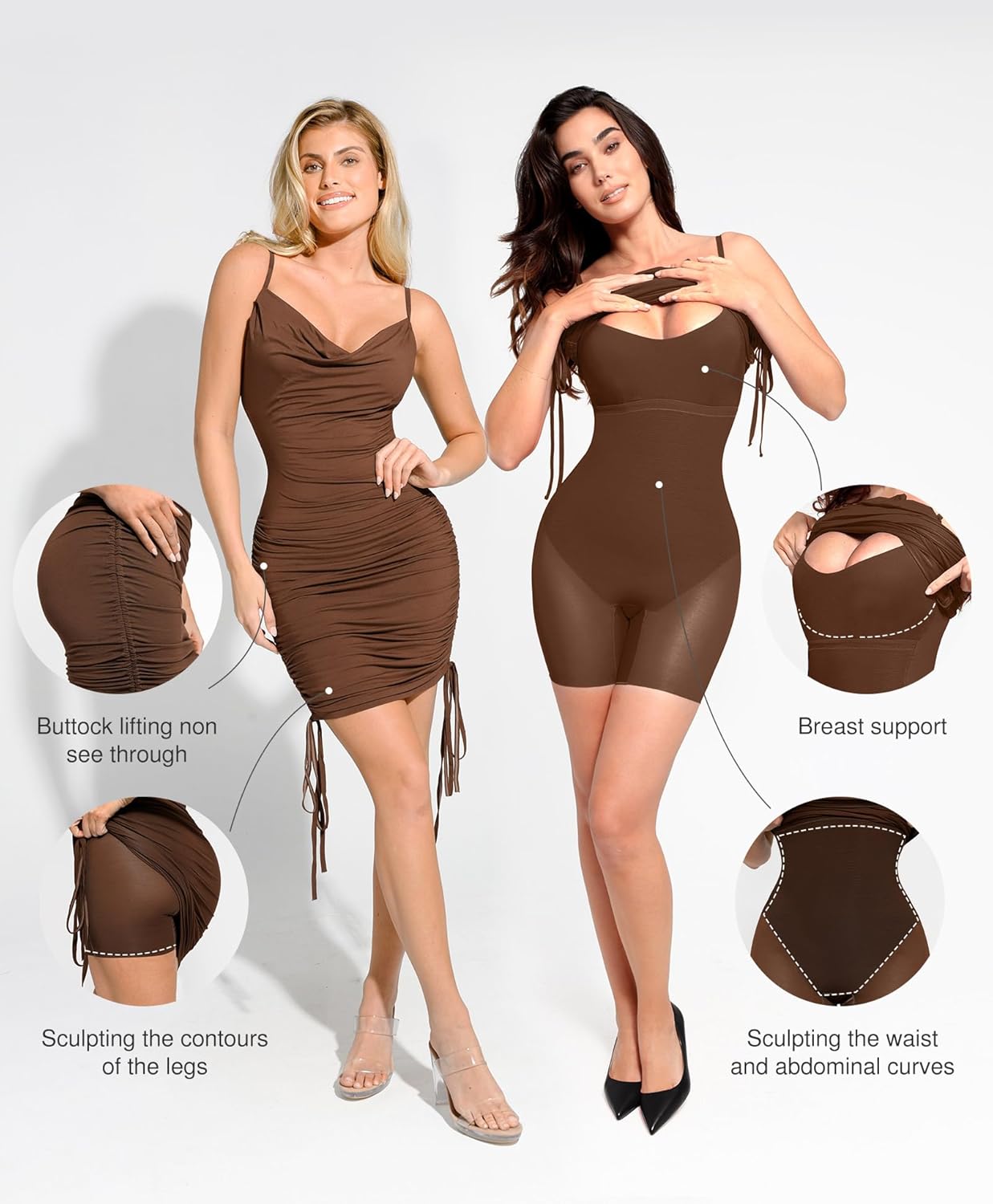 Popilush Corset Dress - Summer Club Outfits for Women Built in Bra Shapewear Drawstring Adjustable Ruched Mini Dresses - Image 2