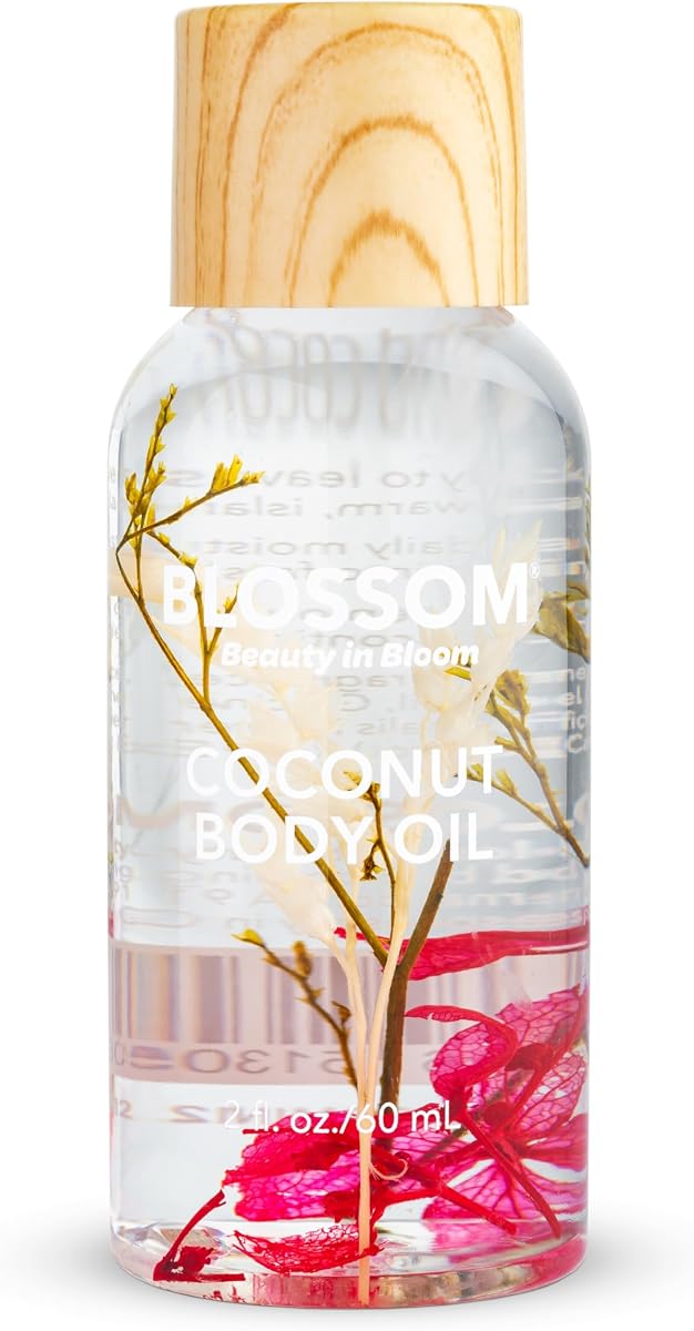 Blossom Dry Body Oil with Real Flowers, Red, Coconut, 2 fl oz (60 ml) | Scented Body Oils for Women Moisturizing and Hydrating Skincare, Vanilla, for Men Mens Cocoa Butter, Carrier, for Essential