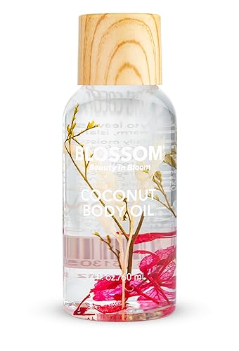Blossom Skincare Aceite corporal de coco hidratante e hidratante, aceite seco infundido con flores reales, 2 onzas líquidas, rojo