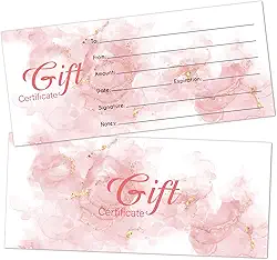 25 vales de presente em branco cartões de presente em aquarela rosa para negócios, salão, spa, massagem, restaurantes, vouchers personalizados de cliente para aniversário, cartão de trabalho -04