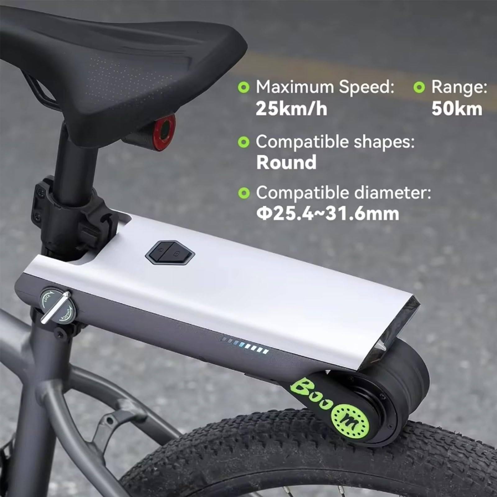 Booster per bicicletta, kit di conversione per bici elettrica + adattatore per reggisella a 6 velocità, max 25 km/h, leggero da trasportare (2 kg) + controllo tramite app, ideale per mountain bike e