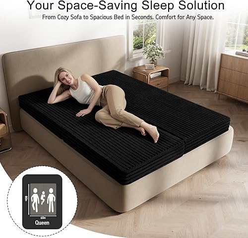 Miniatura 8 de MeMoreCool Sofá cama convertible, sofá cama plegable tamaño Queen, sofá cama extraíble con almohadas, sofá futón plegable para dormitorio, sala de
