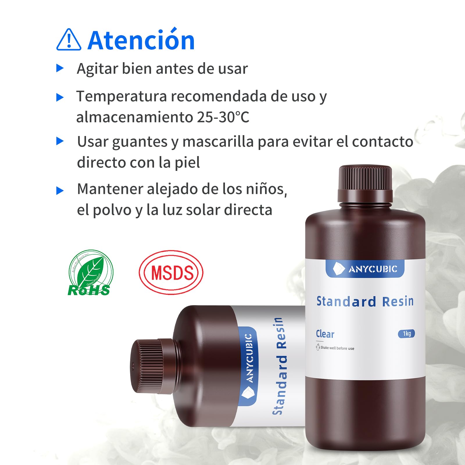 ANYCUBIC Resina Impresora 3D, Resina Estándar, Fotocurado UV LCD Rápido Resina 3D de 405 nm, Alta Tasa de Éxito de Impresión, para Impresoras 3D LCD/DLP/SLA, Transparente 1000g