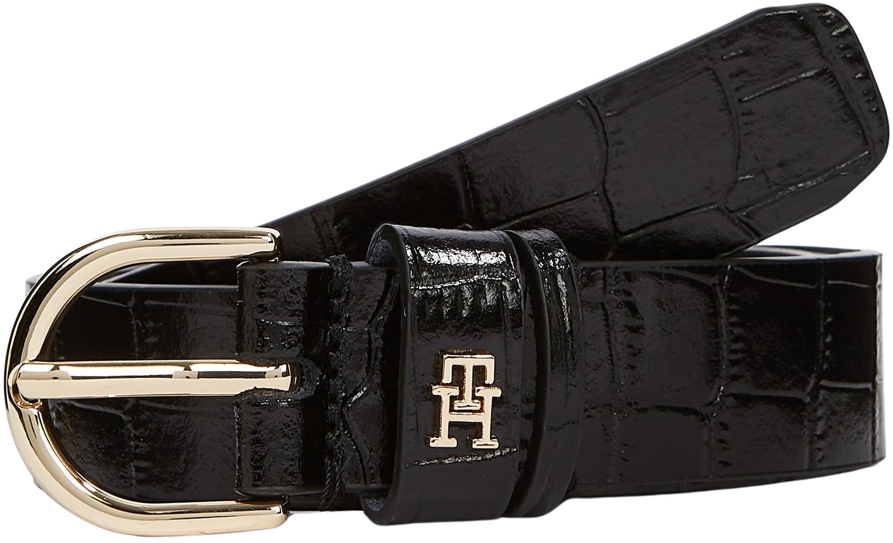 Tommy Hilfiger Women’s 2.5 cm Essential Effortless Mock Croc Belt, Black (Black), 37.4 inches