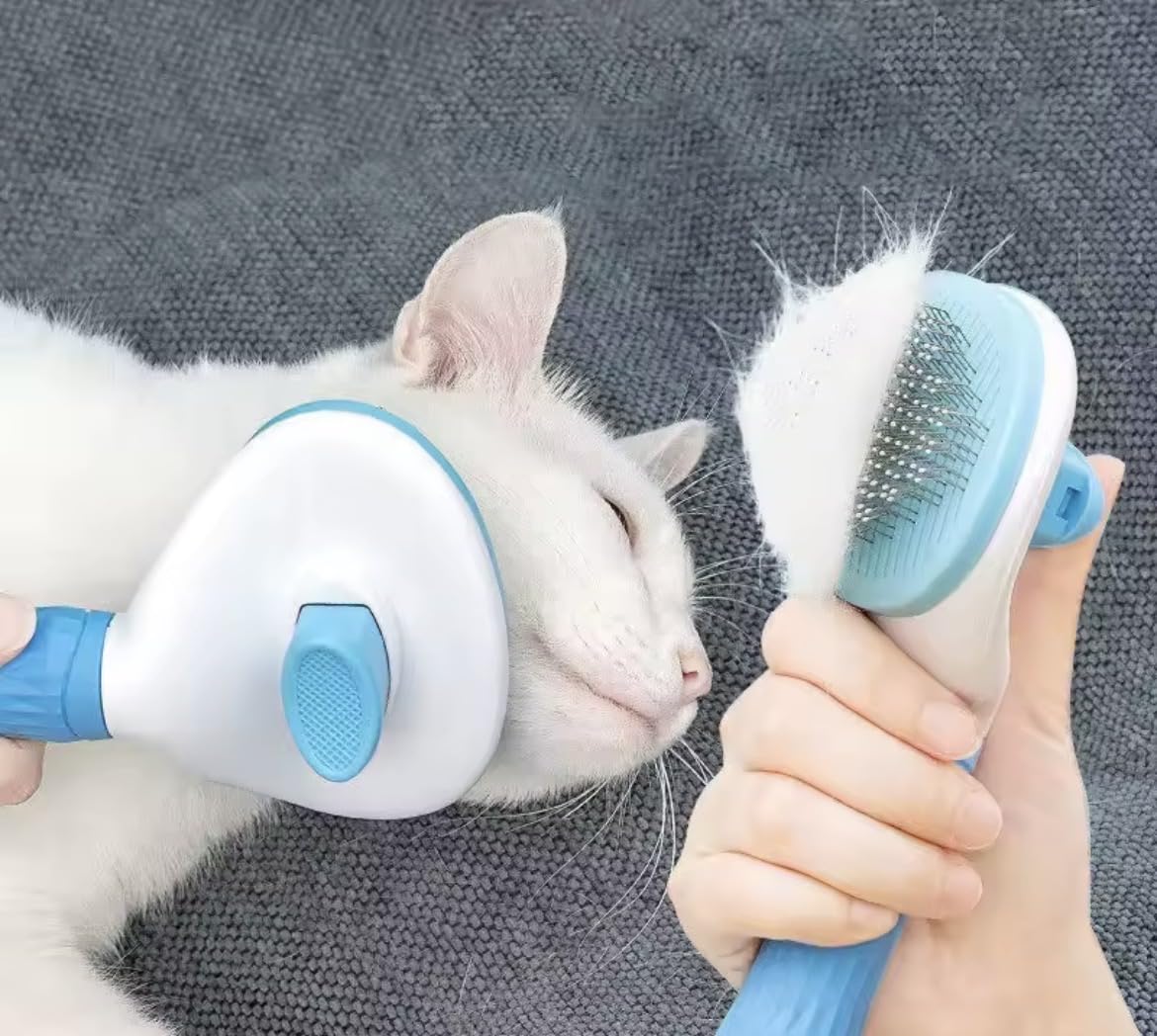 Self-Cleaning Pet Slicker Brush for Cats and Dogs, Blue, 19 x 10 cm, Shedding and Grooming Tool