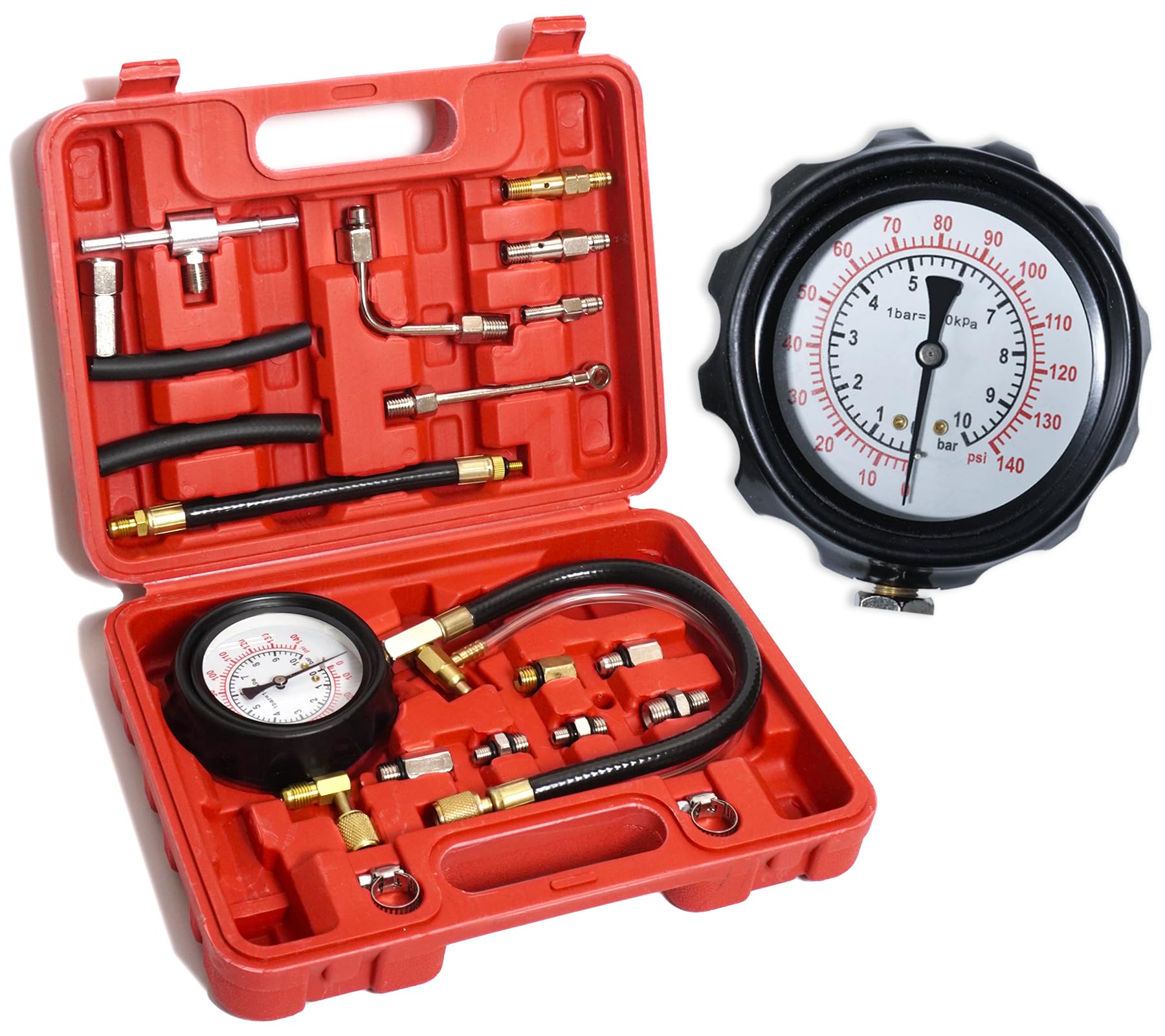 TU-114 Kit Medidor Presión Combustible, Manómetro Doble Escala 0-140 PSI Medidor Universal Presión Bomba Inyección Combustible para Auto Camión Coche Motocicleta ect.